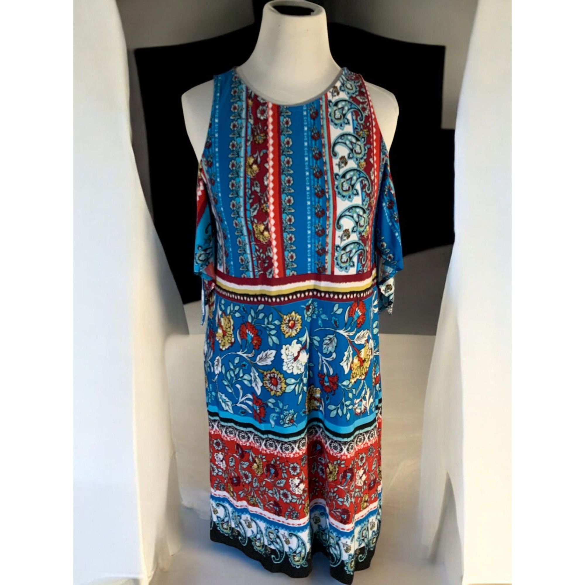 Designer Bohemian Floral Print Colorful Keyhole Sleeveless Dress S Size S / US 4 / IT 40 - 2 Thumbnail