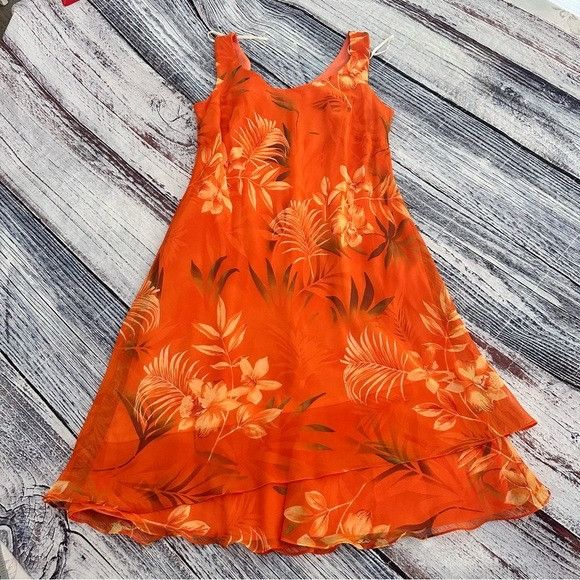 Vintage Vintage 90’s “Scarlett” Tropical Orange Sleeveless Dress Size XL / US 12-14 / IT 48-50 - 4 Thumbnail