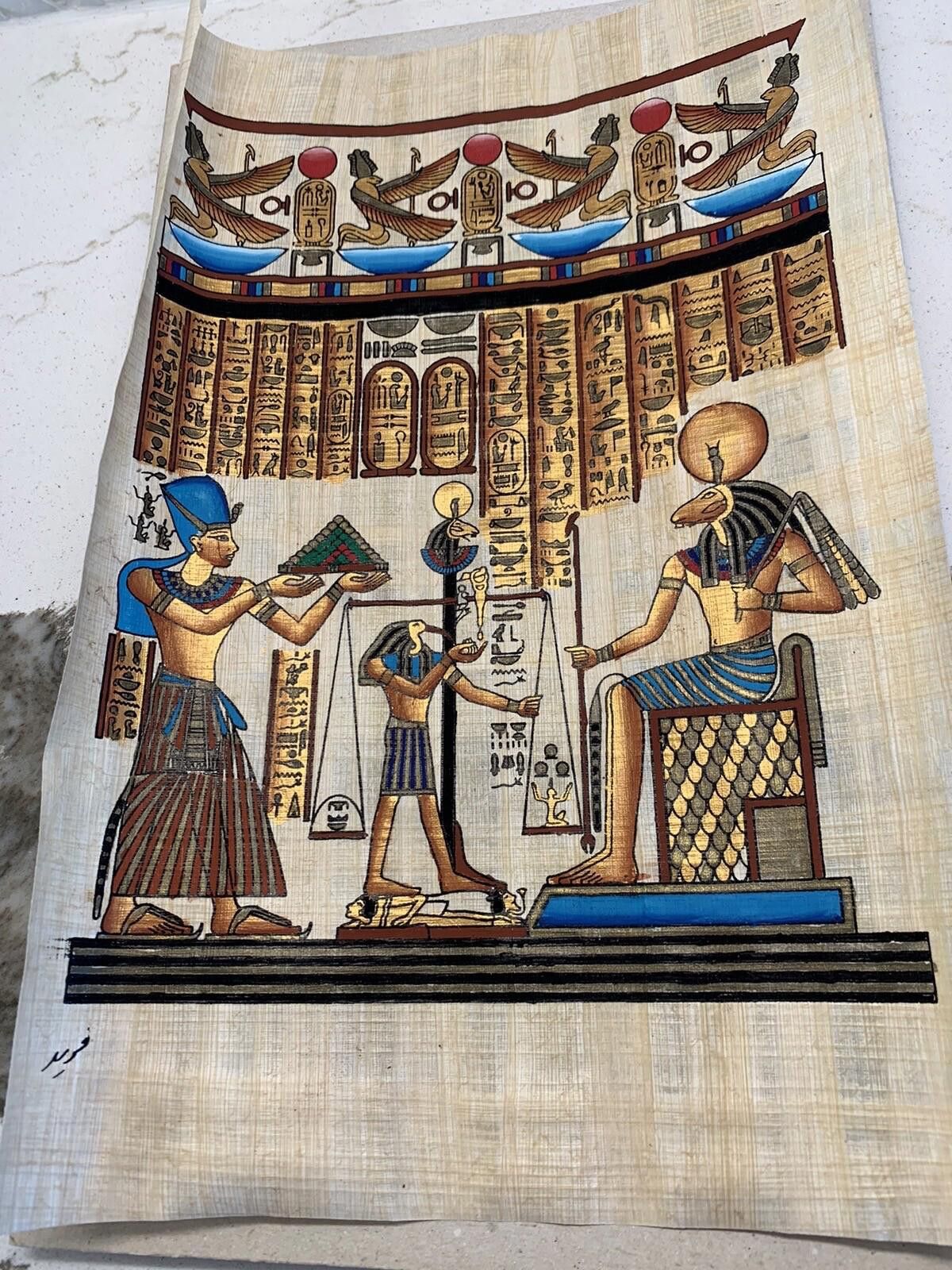 Designer Hand Paint Egyptian Signed Very Fine Papyrus Beautiful Paint Size ONE SIZE - 2 Thumbnail