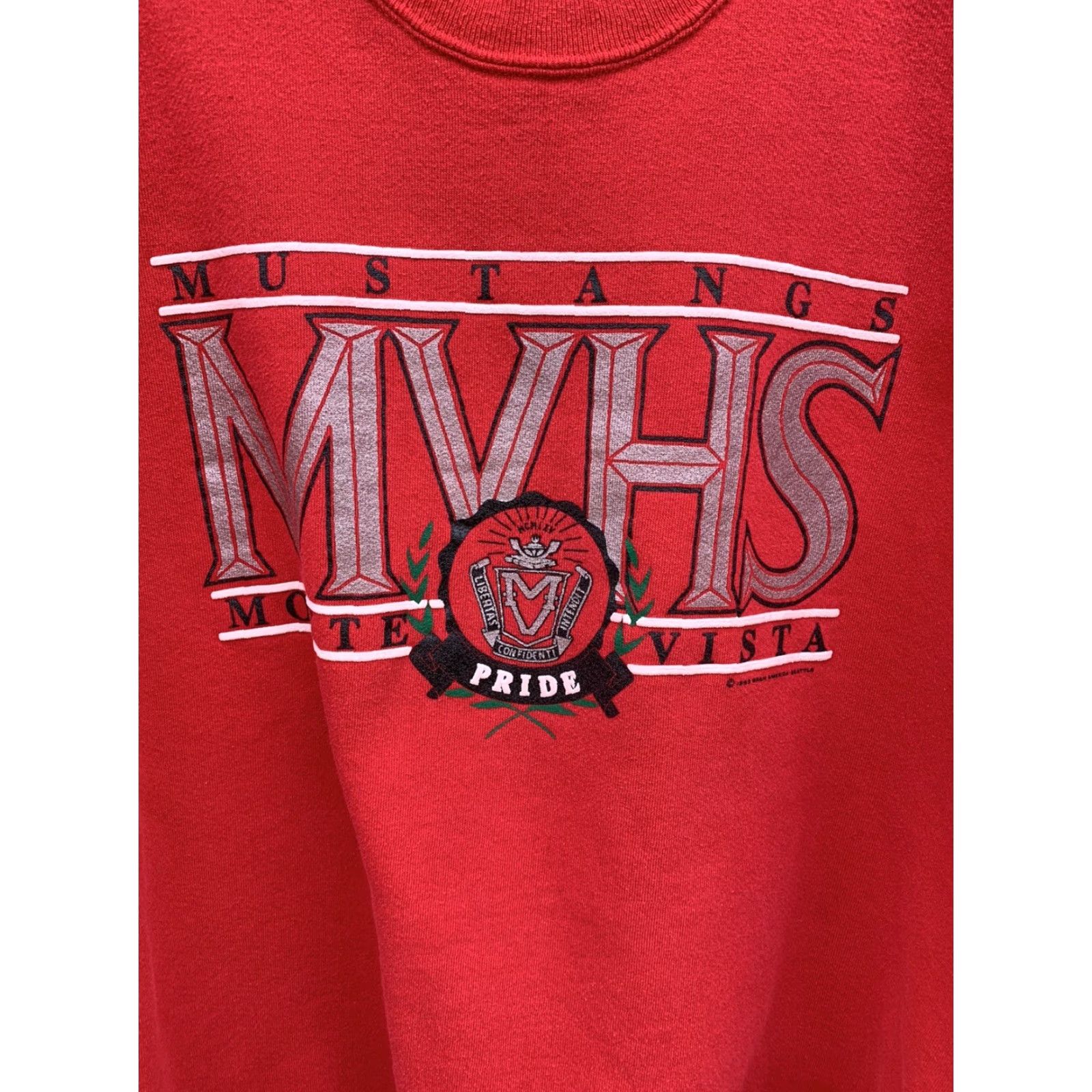 Jerzees VINTAGE Mustangs MVHS Monte Vista graphic sweatshirt XL Men Crew Neck Long Sleeve Red Pullover Sweatshirt Graphic Print USA Made Size US XL / EU 56 / 4 - 3 Thumbnail