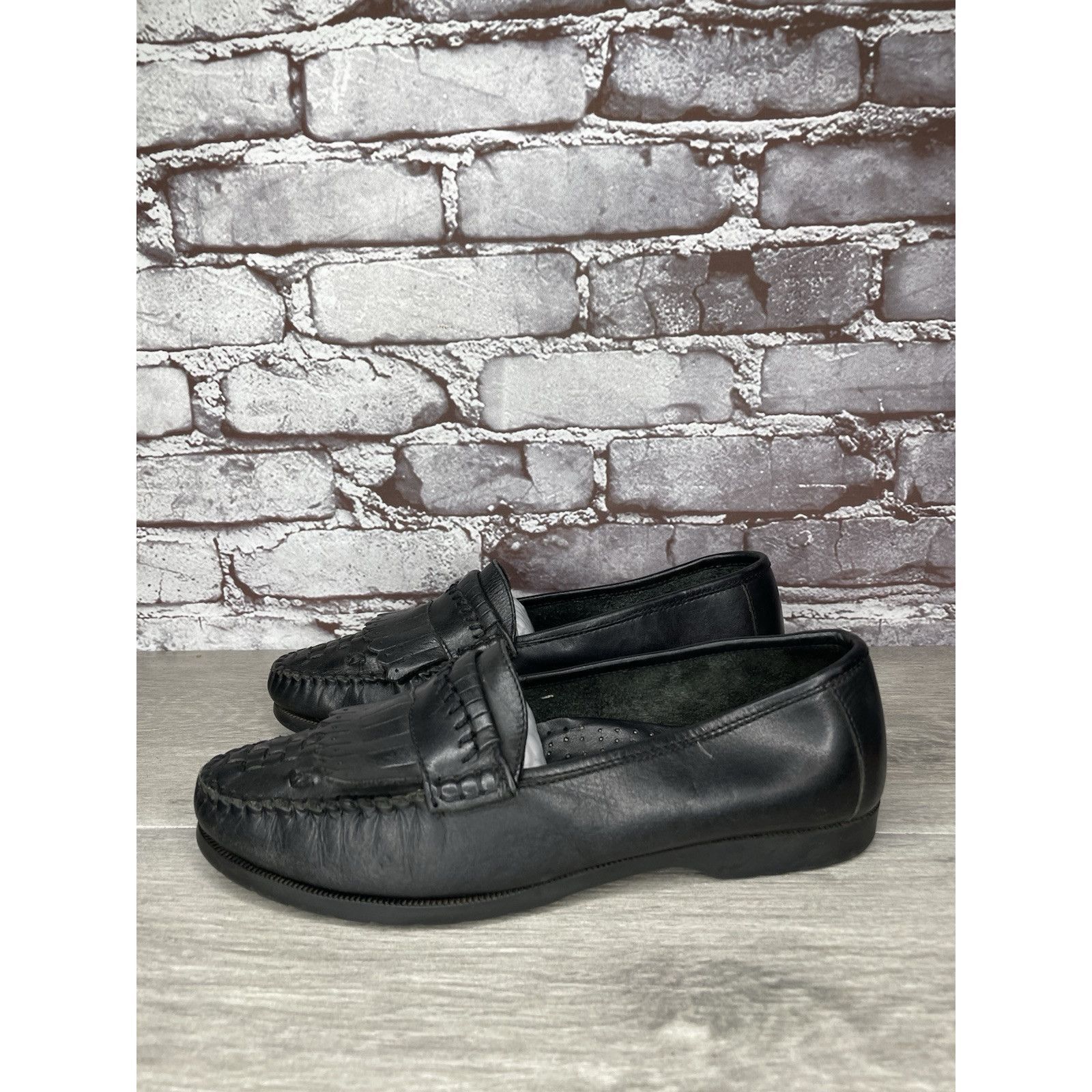 Drake Martin Drake Black Leather Kiltie Woven Loafers Dress Shoes Size US 8 / EU 41 - 12 Thumbnail