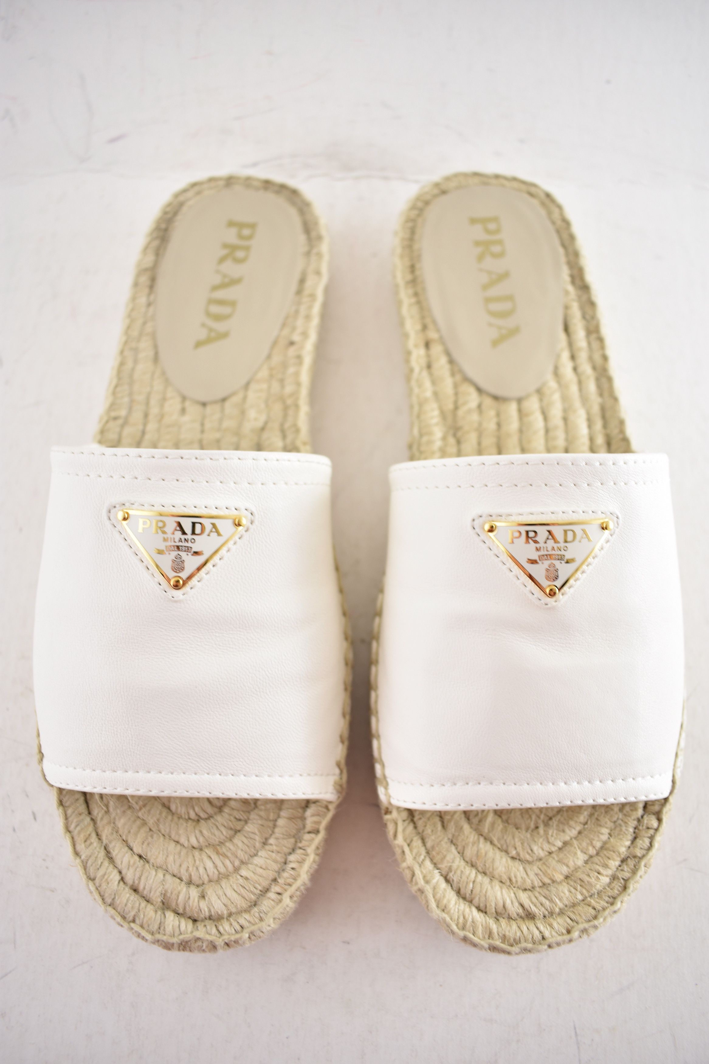 Prada Prada Triangle Logo Leather Espadrille Slide Sandal Flat 37 Size US 7 / IT 37 - 11 Thumbnail