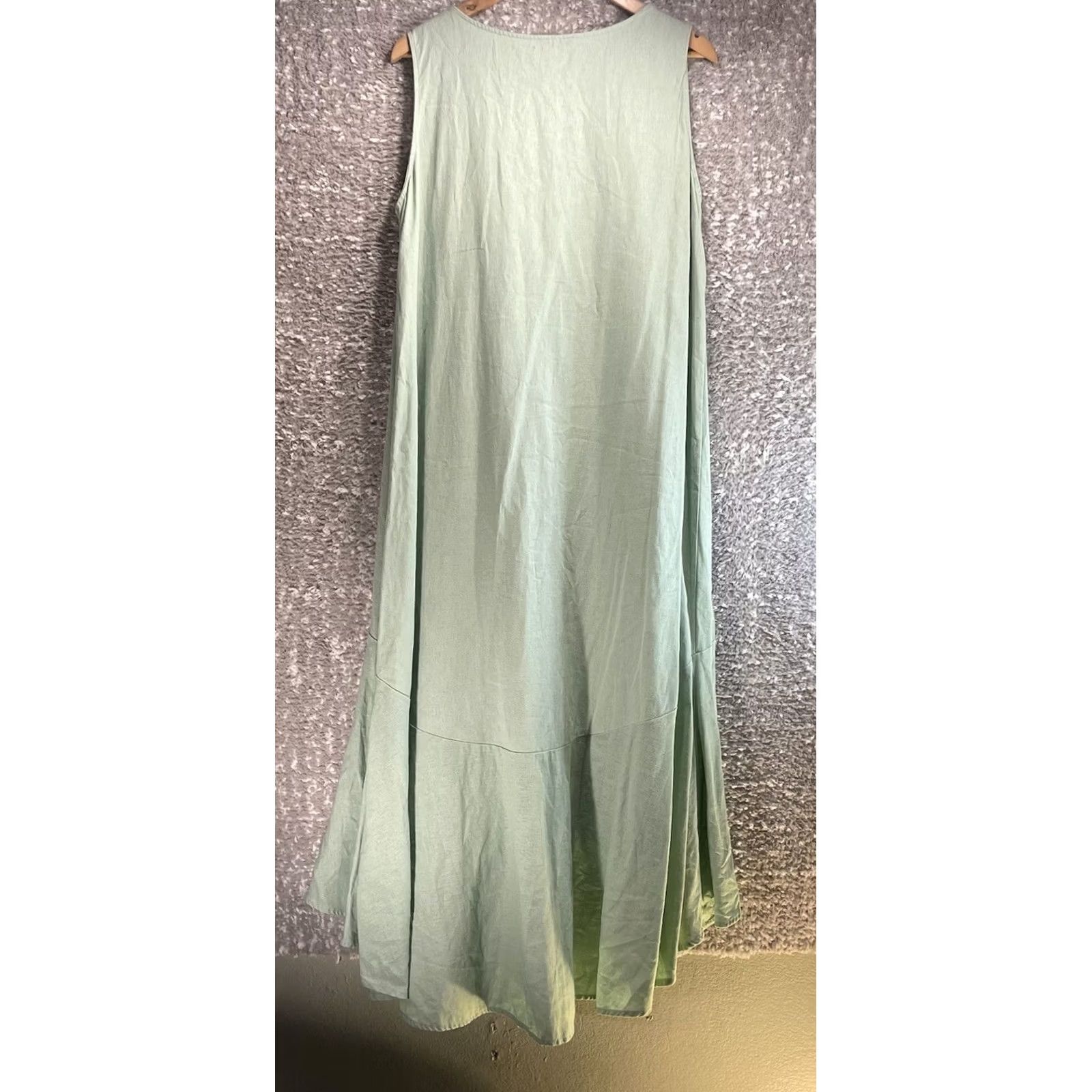cynthia rowley green linen dress CYNTHIA ROWLEY Blend Hi Low Maxi Sleeveless M Boho Lagenlook Dress SCH006193