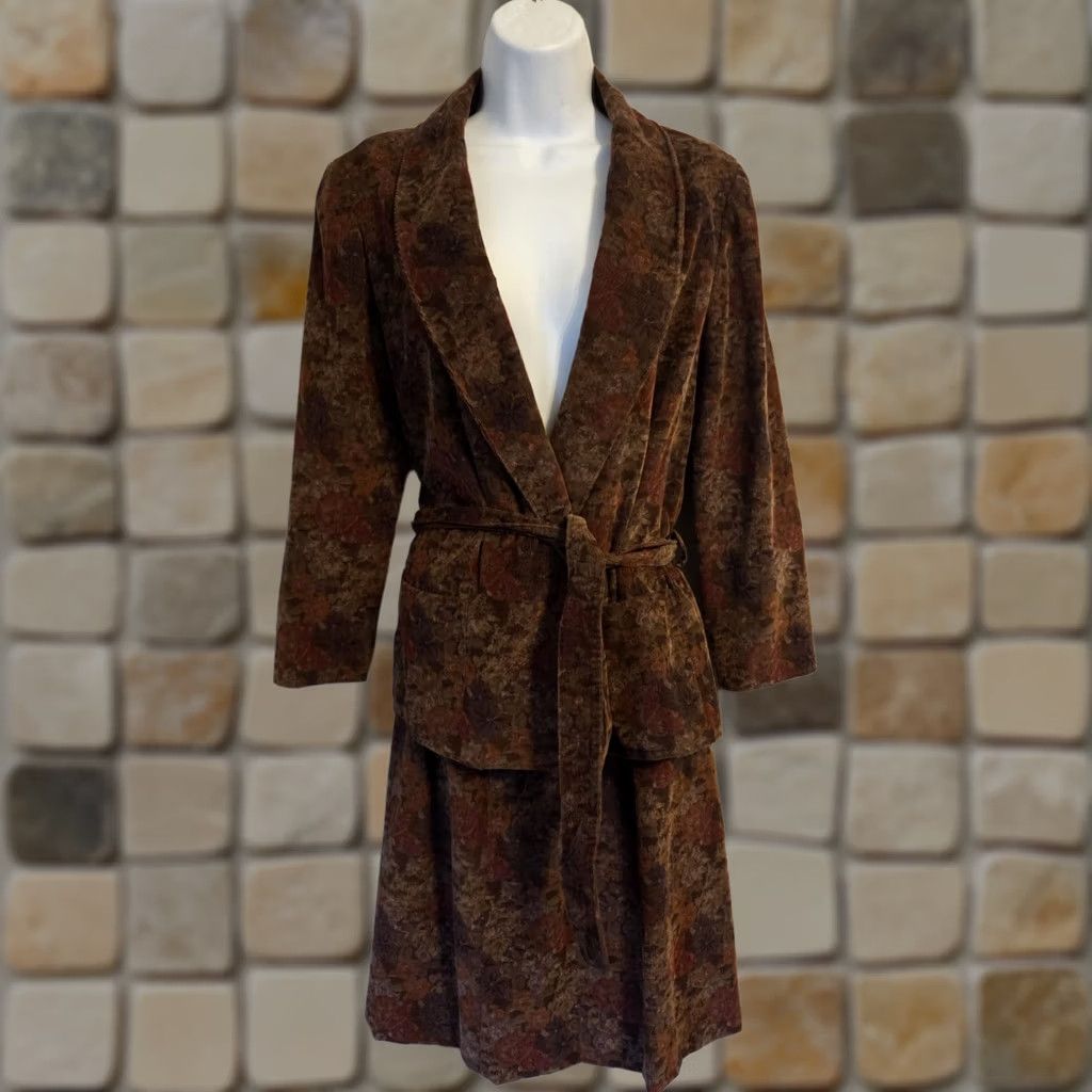 Vintage VINTAGE 70s Floral Corduroy 2 Pc Suit Wrap Skirt Jacket L Size 36" / US 14 / IT 50 - 1 Thumbnail