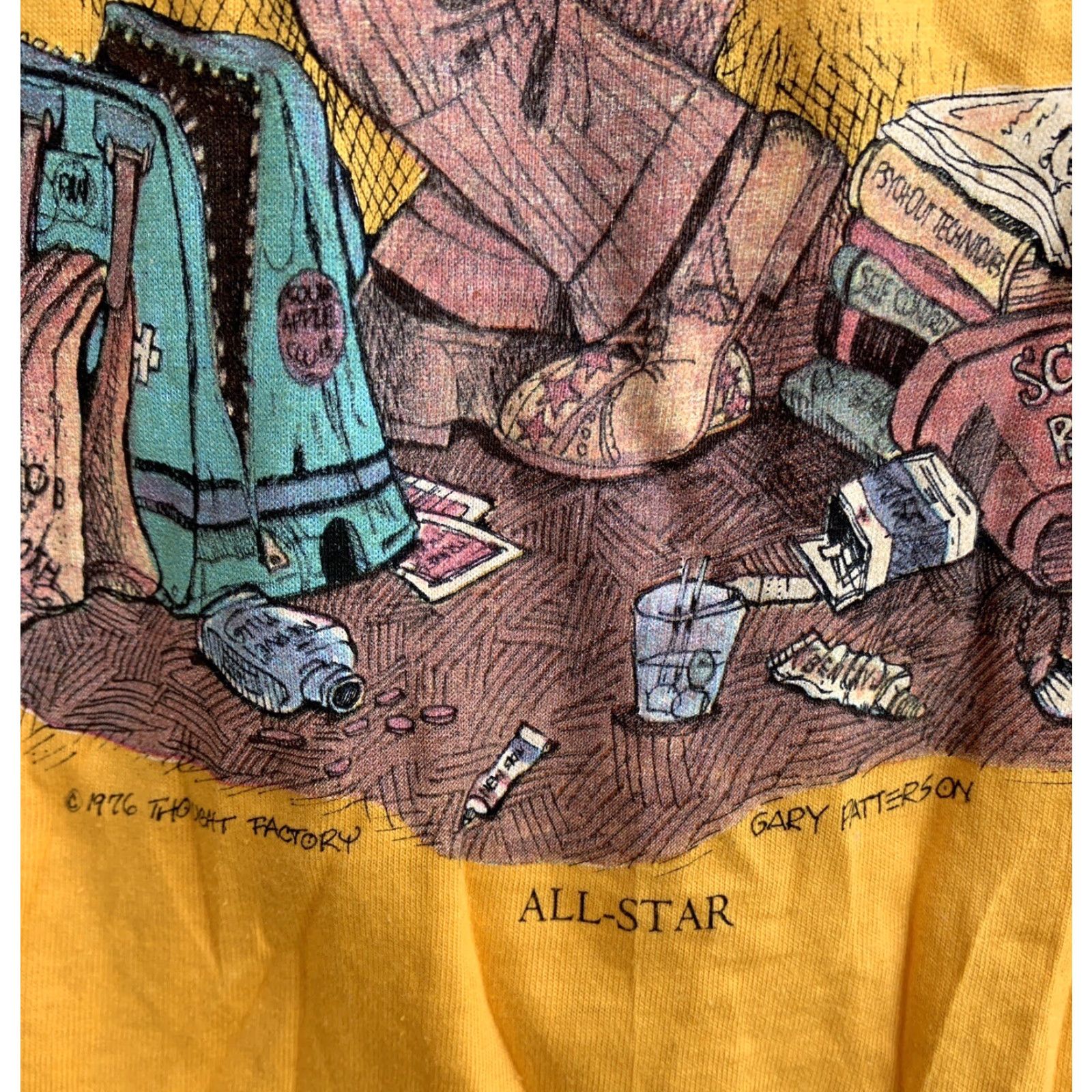 Hanes VINTAGE Hanes T-Shirt 70s 1970s Gary Patterson All Star Bowling Theme Short Sleeve Yellow Mens S Size US S / EU 44-46 / 1 - 7 Thumbnail
