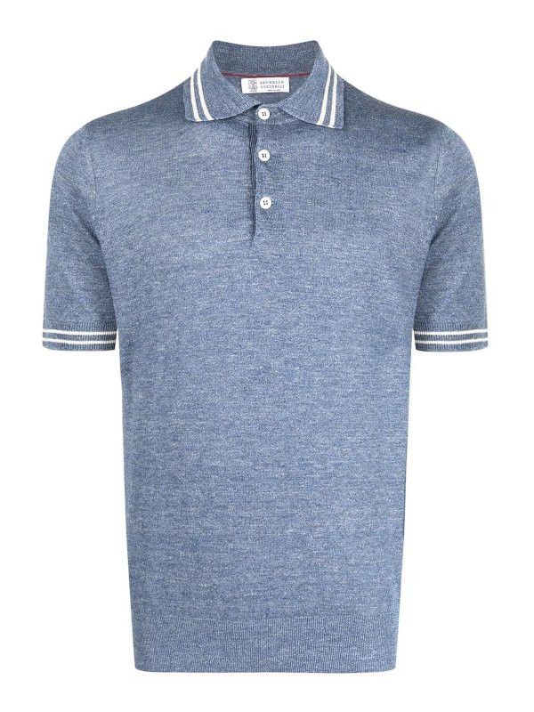 image of Brunello Cucinelli O1W1Db10524 Polo Sweaters In Blue, Men's (Size XL)