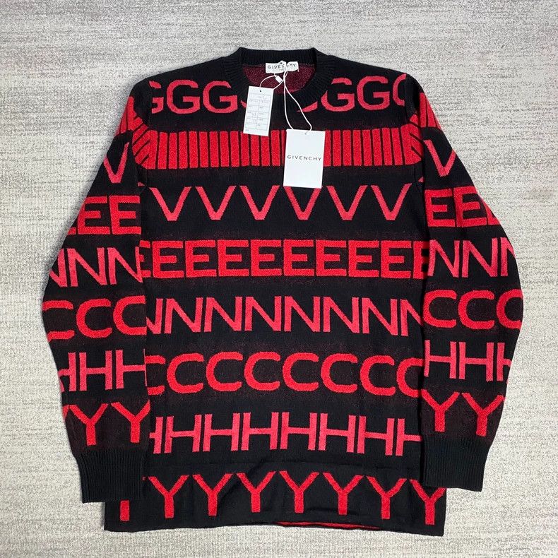 Givenchy Givenchy Black and Red All-Over Logo Wool Mohair Sweater Size US L / EU 52-54 / 3 - 1 Thumbnail