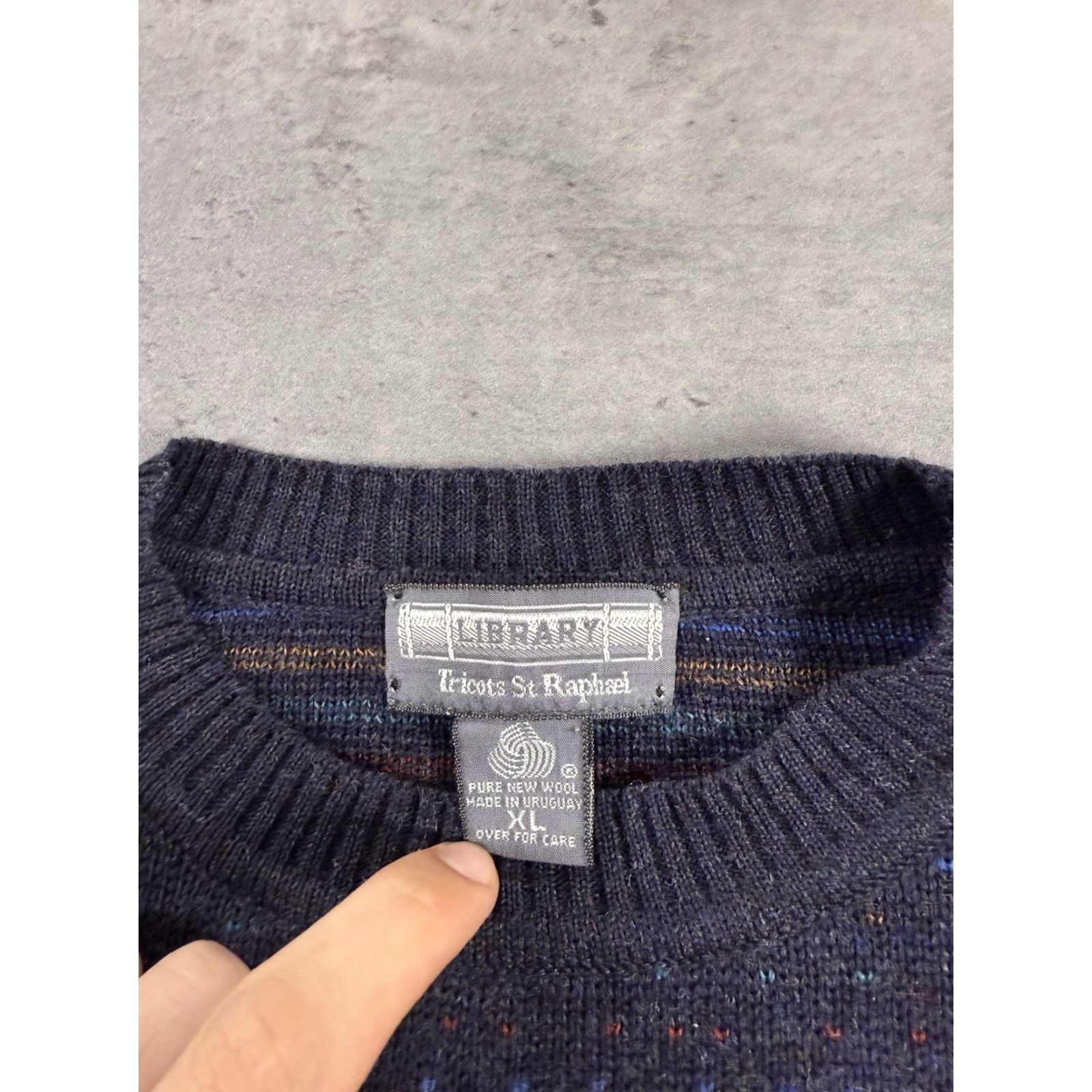 Vintage VINTAGE Woolmark Sweater Mens XL Navy Blue Polka Dot Rainbow 80s Preppy Minimal Size US XL / EU 56 / 4 - 2 Thumbnail