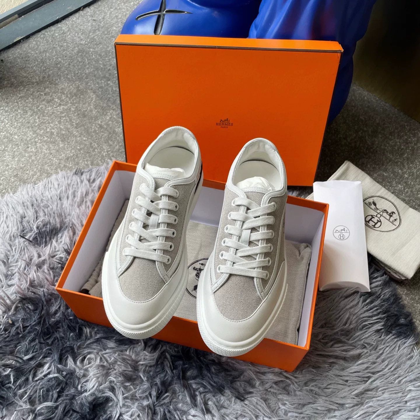 Hermes Hermes Gray Round-Toe Canvas Shoes Size US 6 / IT 36 - 1 Thumbnail