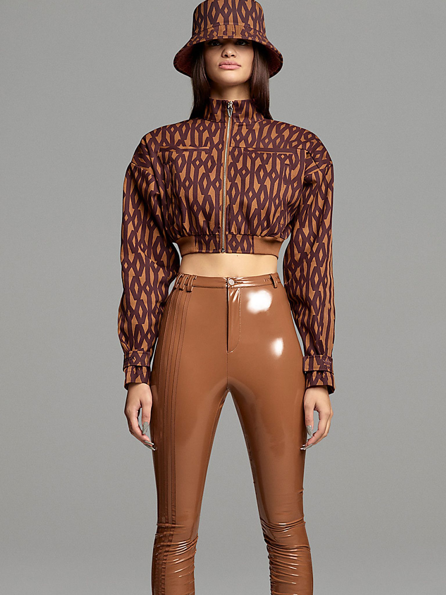 ADIDAS X IVY PARK Tan Monogram Crop Track Jacket