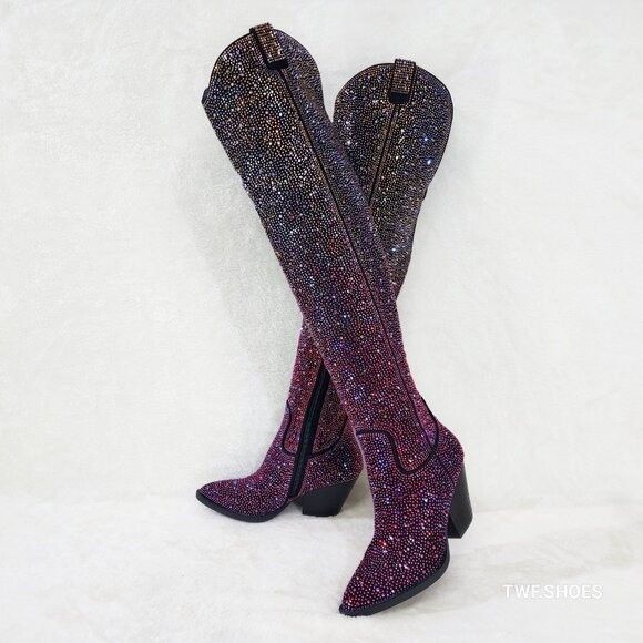Other Country Glam Iridescent Ombre Rhinestone OTK Thigh High Cowg Size US 9 / IT 39 - 2 Thumbnail