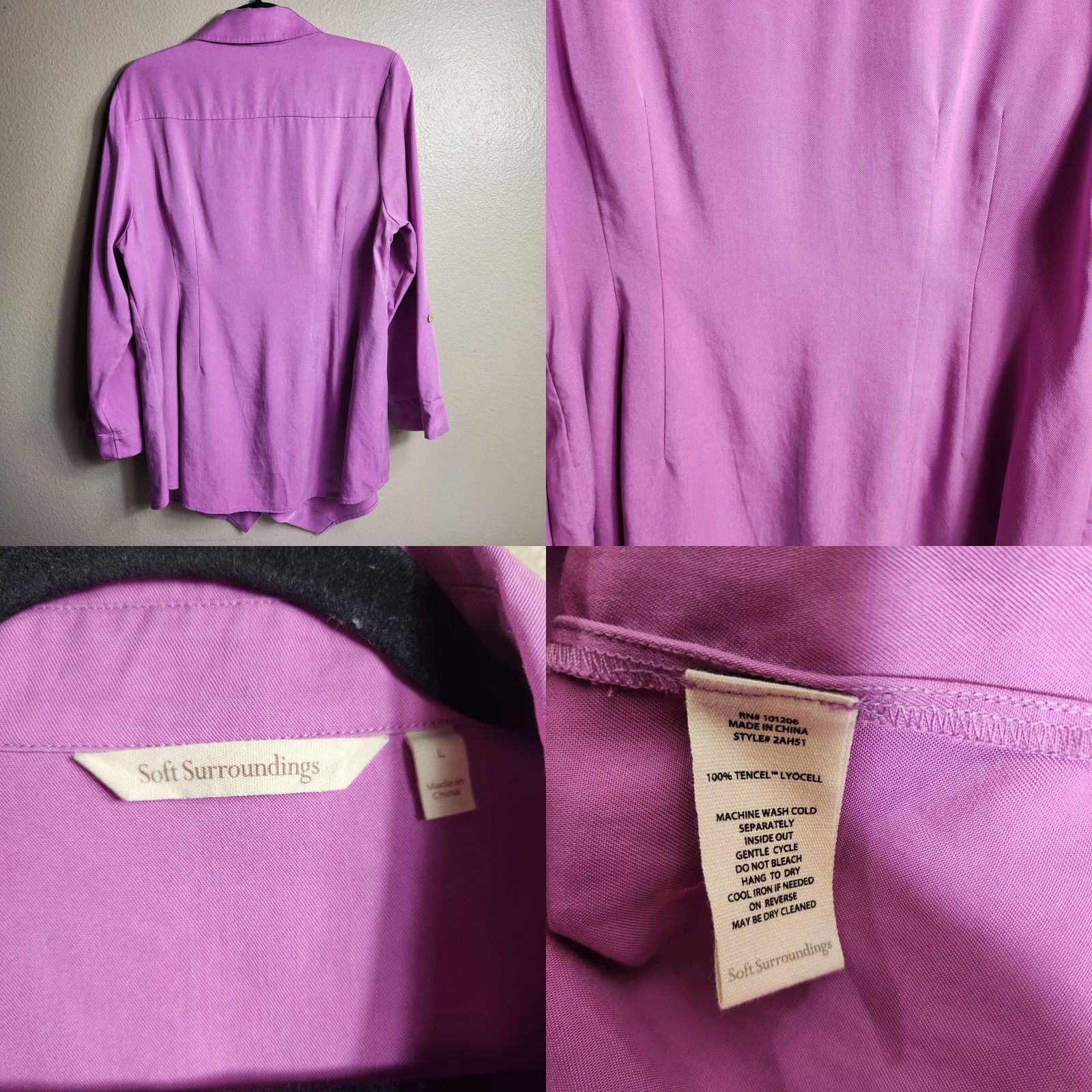 Soft Surroundings Soft Surroundings Womens Pink Lilac Washed Tencel Roll Tab Sleeve Tunic-Size L Size L / US 10 / IT 46 - 8 Thumbnail