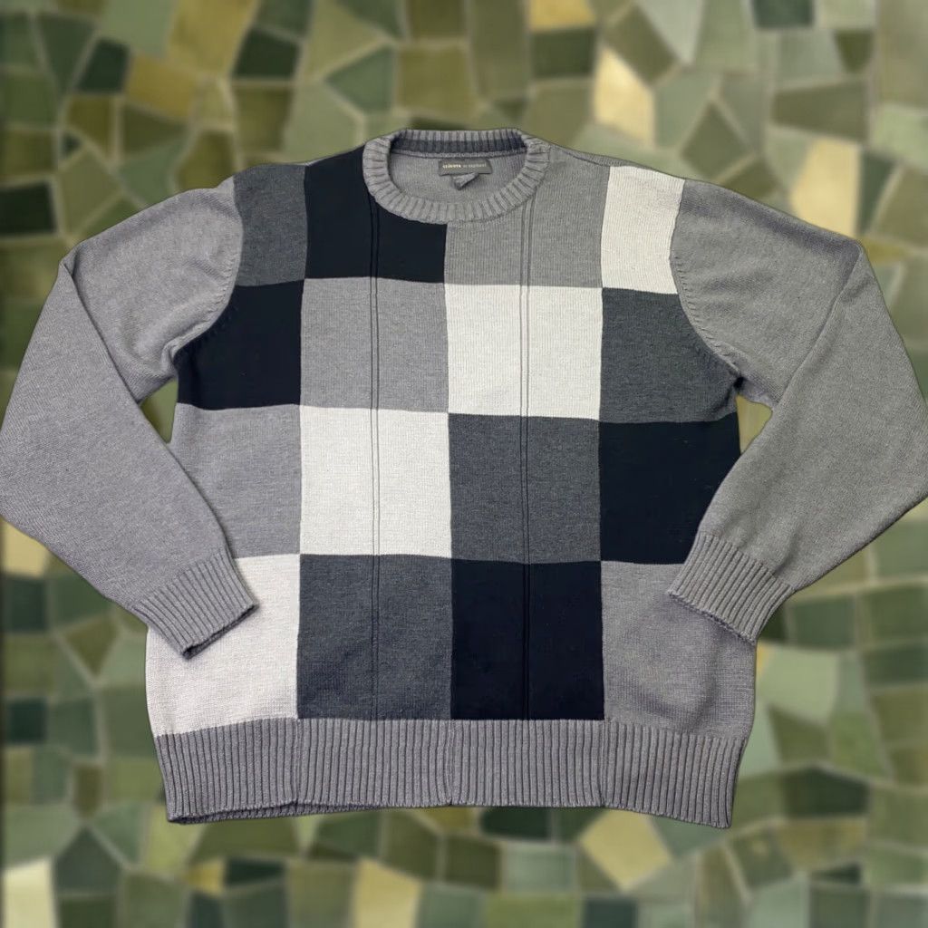 Vintage Tricots St Raphael Mens Sweater XL Grey Checker Long Sleeve Classic Size US XL / EU 56 / 4 - 1 Thumbnail