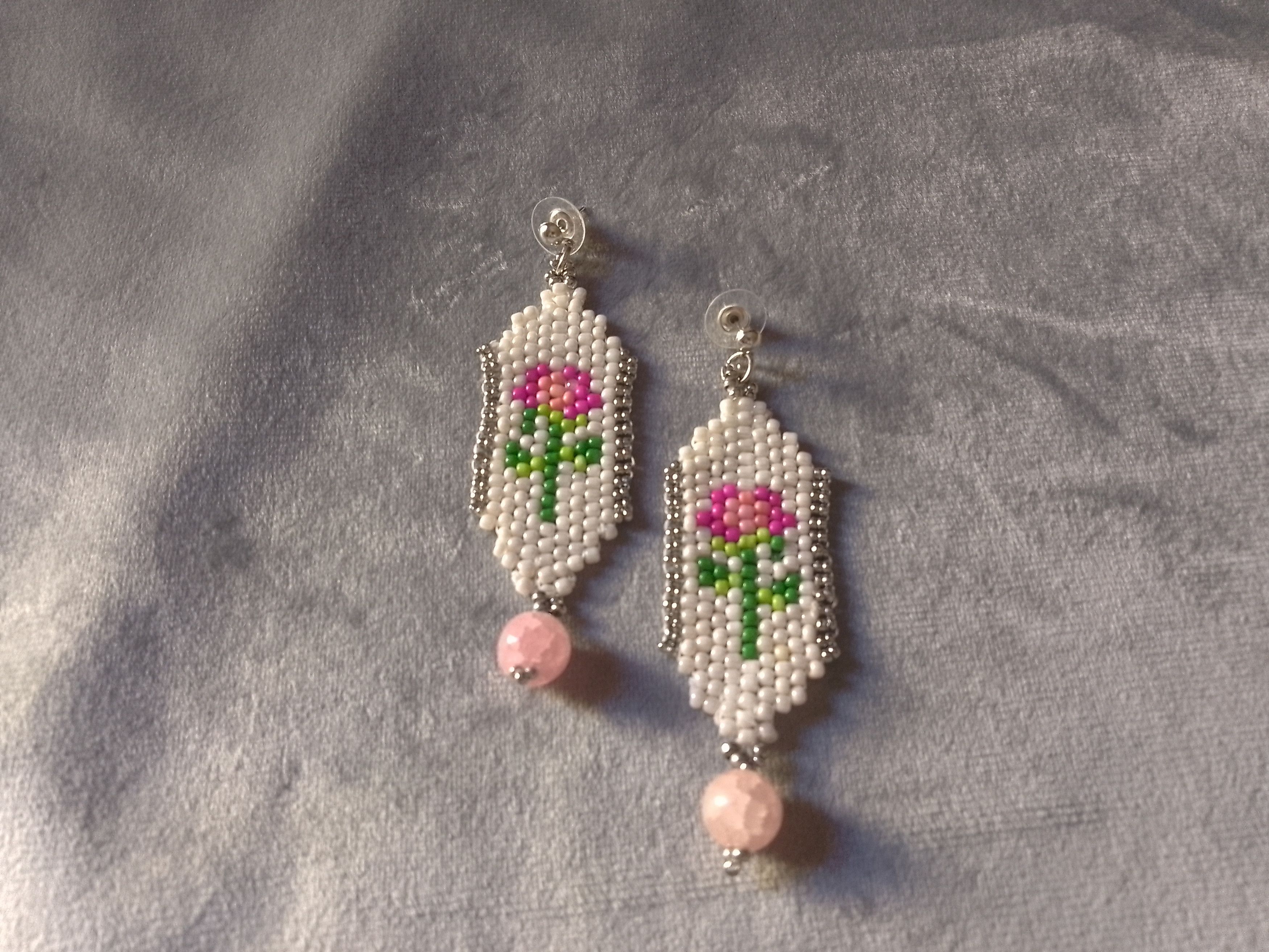 Handmade Earrings Pink Chalcedony Gemstone Beaded Flowers Size ONE SIZE - 6 Thumbnail