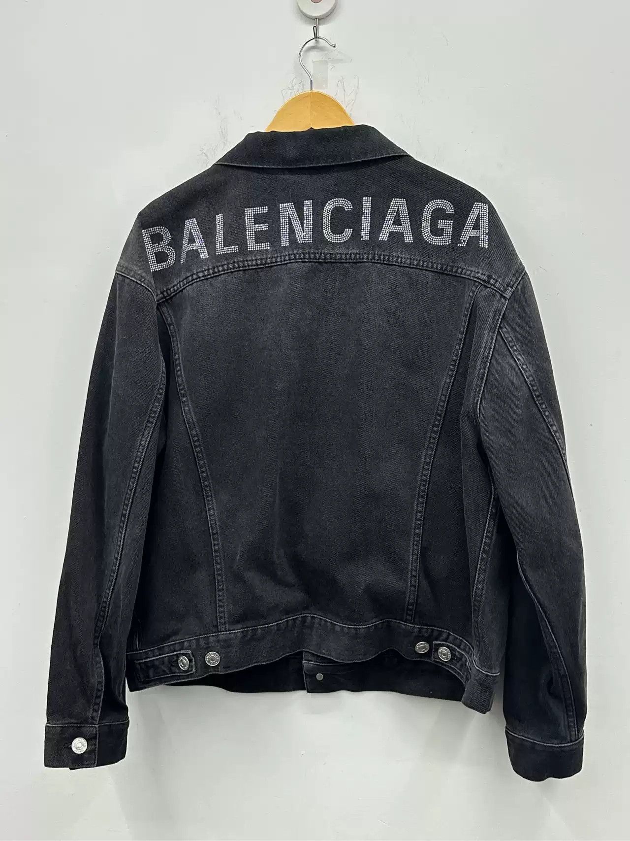 image of Balenciaga Single Row Button Denim Jacket in Black, Men's (Size 2XS)
