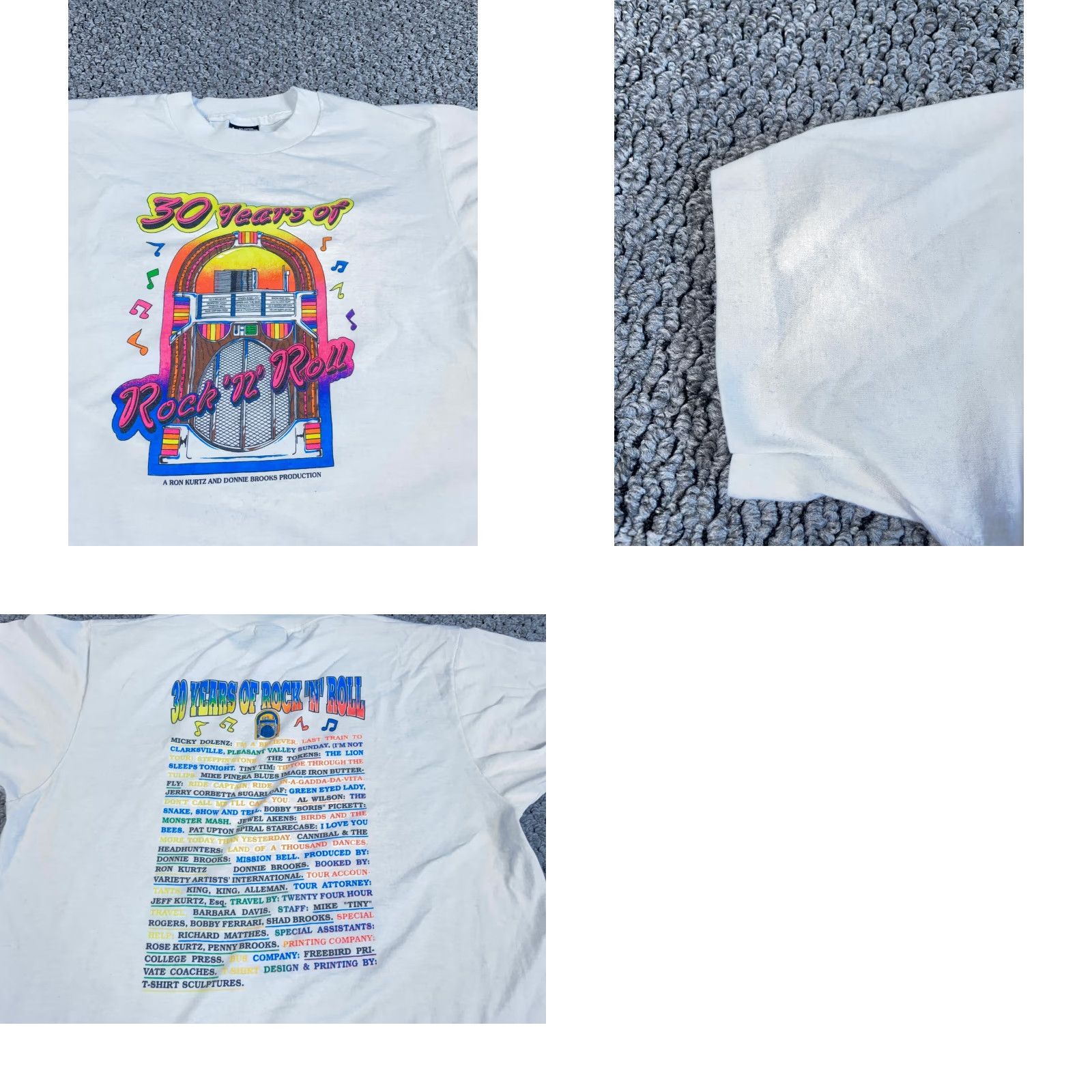 Vintage VTG Screen Stars 30 Years Rock n Roll T-Shirt Adult Medium White Mens Large (Tag) 90s Rock Graphic Print Cotton Blend Short Sleeve Crew Neck USA Made Size US M / EU 48-50 / 2 - 8 Thumbnail
