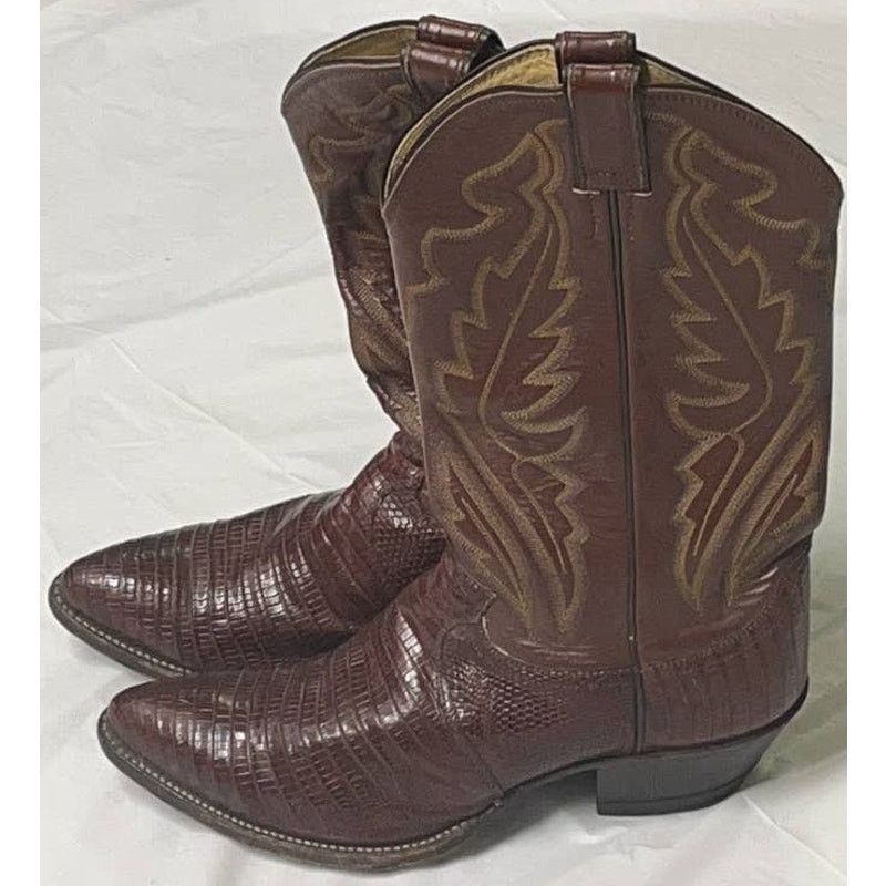 image of Justin 8479 Brown Cowboy / Western Lizard Boots Size 8 1/2 D, Men's