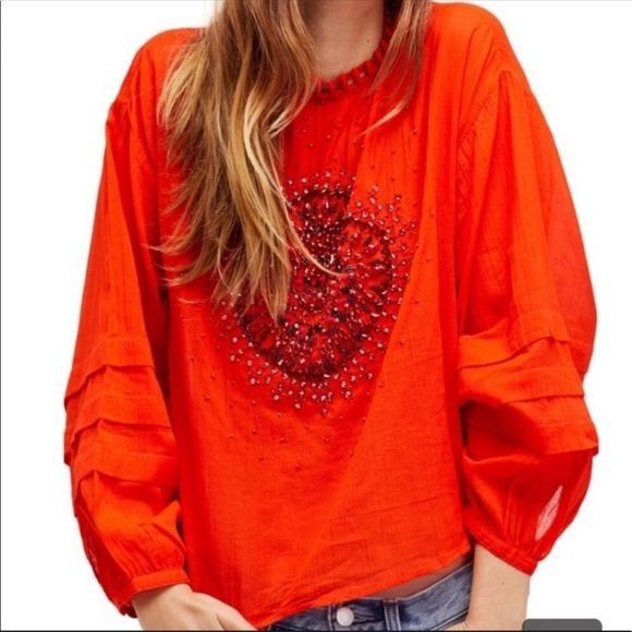 Free People Free People S Heart of Gold Orange Beaded Boho Top Semi Shee Size S / US 4 / IT 40 - 8 Thumbnail