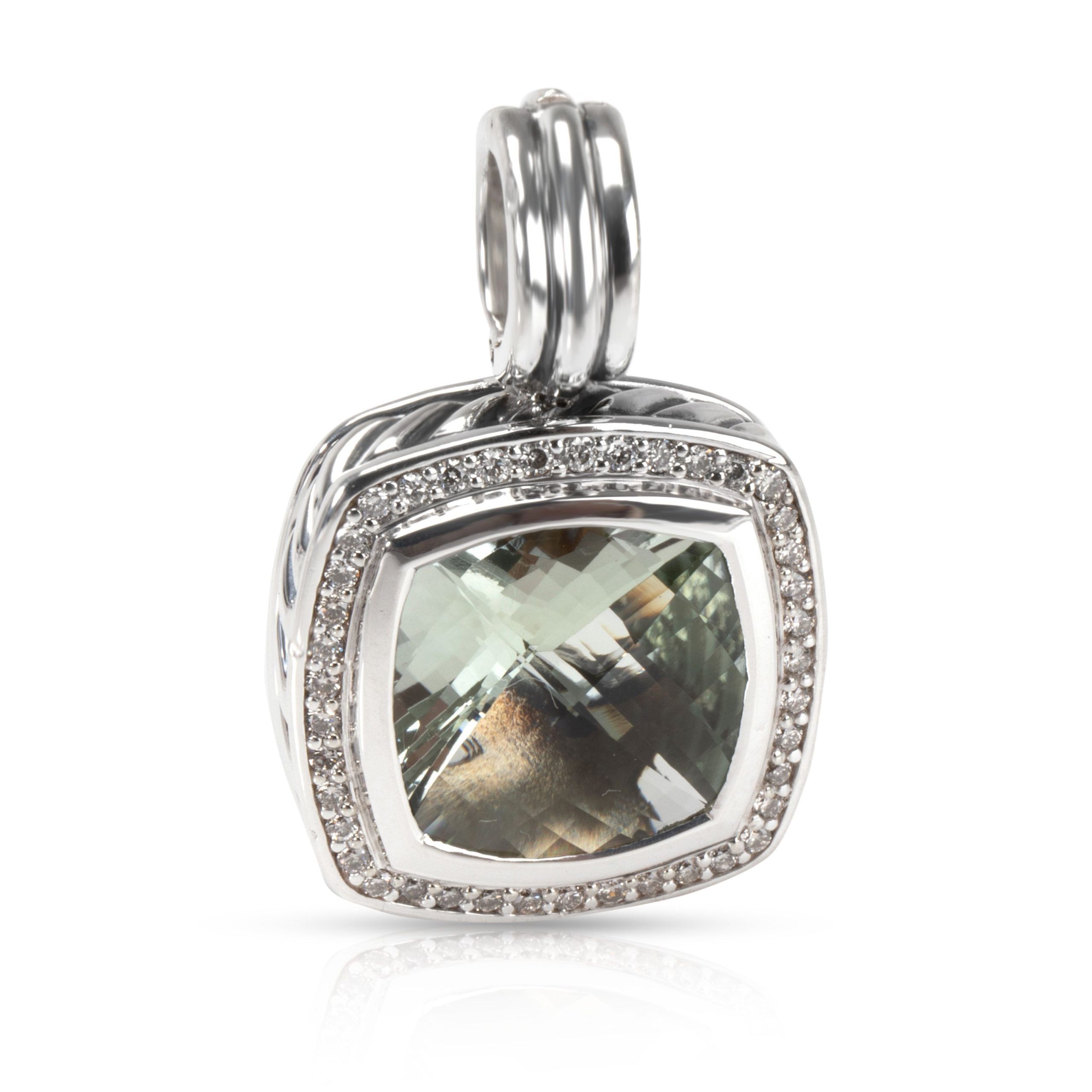 David Yurman Albion Prasiolite Diamond Pendant in Sterling Silver 0.32 CTW