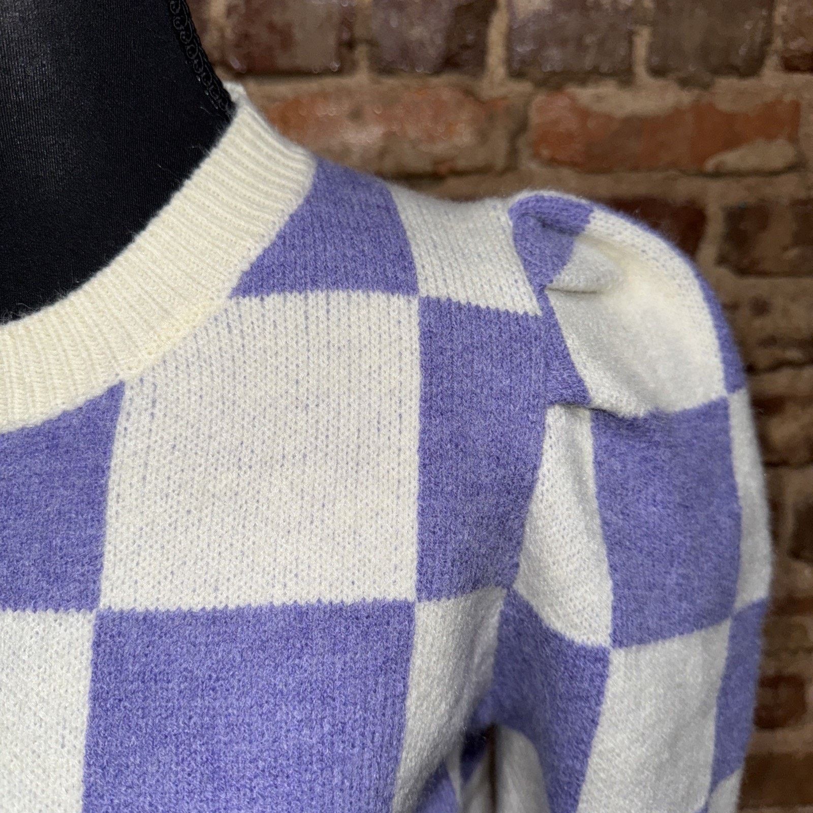 Other &Merci Women’s Purple Checkered Puff Sleeved Sweater Sz L Size L / US 10 / IT 46 - 5 Thumbnail