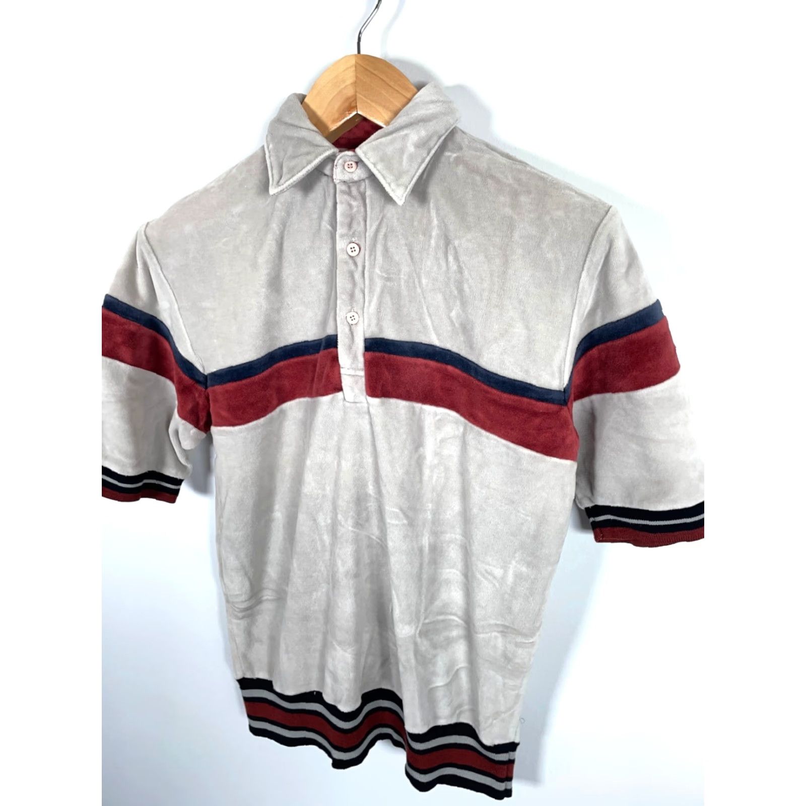 Velour VINTAGE Weekends in California Polo Shirt Shirt Mens Small Gray Stripe 70s 80s 90s Retro Hipster Velour Cotton Polyester Blend? Size US S / EU 44-46 / 1 - 7 Thumbnail