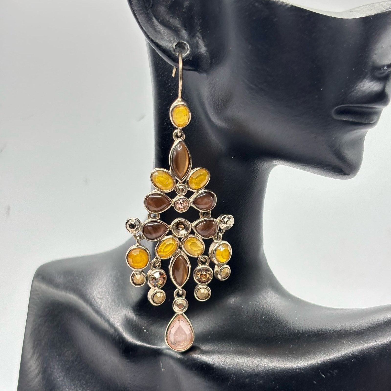 Other Silver & Yellow Drop Crystal Earrings Size ONE SIZE - 1 Thumbnail