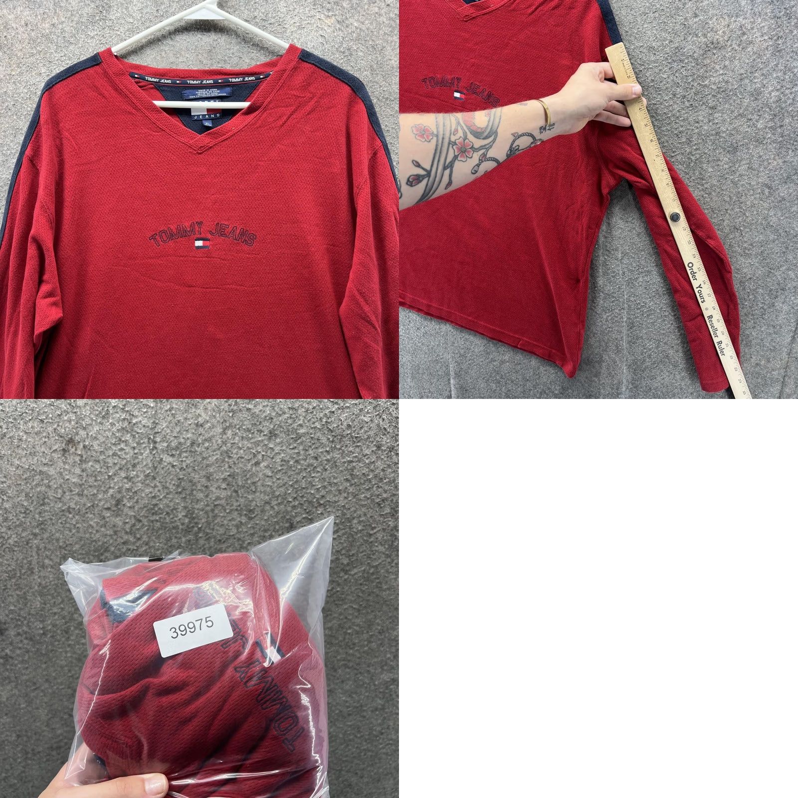 Vintage Tommy Jeans Shirt Mens XL Red Long Sleeve V Neck Thermal Flag Logo Tee Size US XL / EU 56 / 4 - 8 Thumbnail