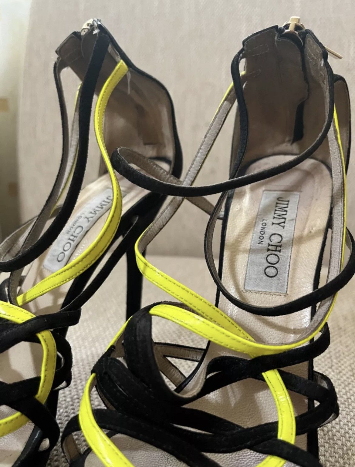 Jimmy Choo Jimmy Choo Strappy Heels Black Yellow Sandals Size US 7.5 / IT 37.5 - 7 Thumbnail