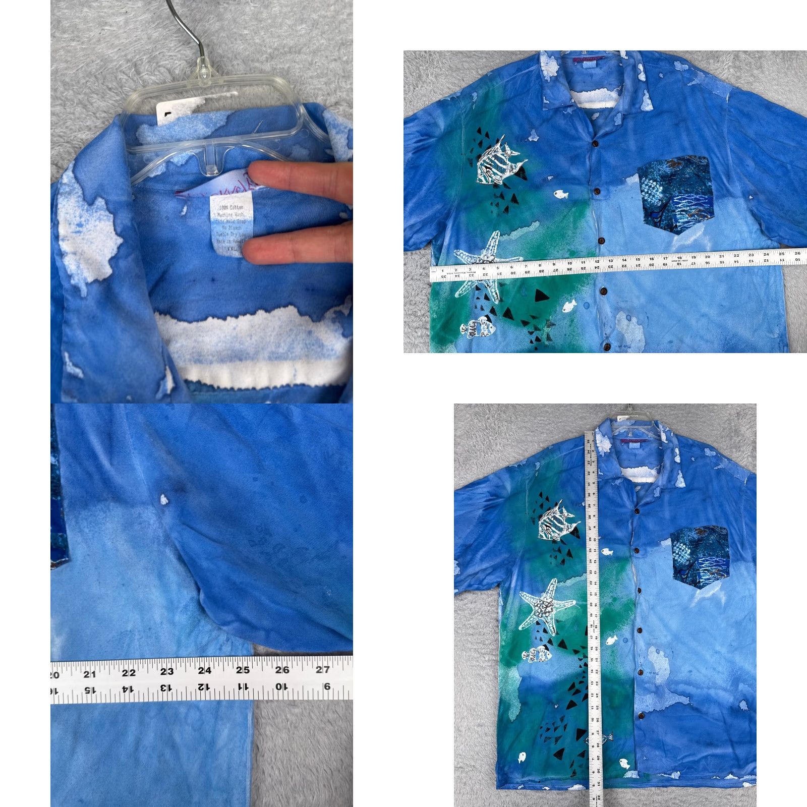 Vintage VINTAGE Crazy Fish Shirt Men 2XL XXL Blue Ocean Hawaiian Button Cotton Made USA Size US XXL / EU 58 / 5 - 8 Thumbnail