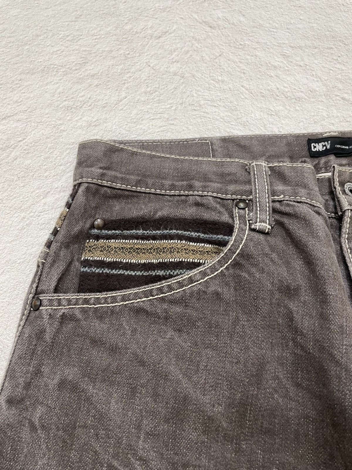 Japanese Brand 2000s Concave Brown Wide Leg Pants Striped Pocket Y2K Size US 31 - 4 Thumbnail