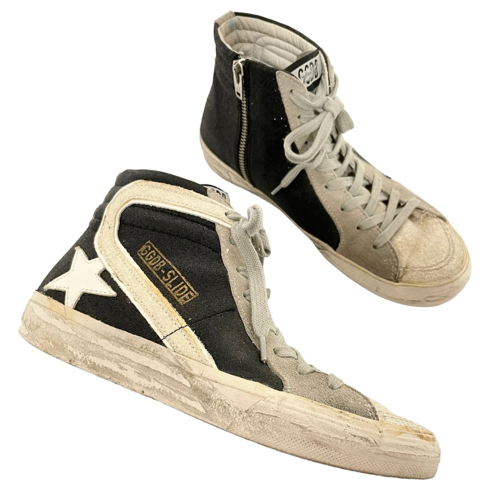 image of Authentic Golden Goose Slide High Top Sneakers Size 36 in Black, Women's