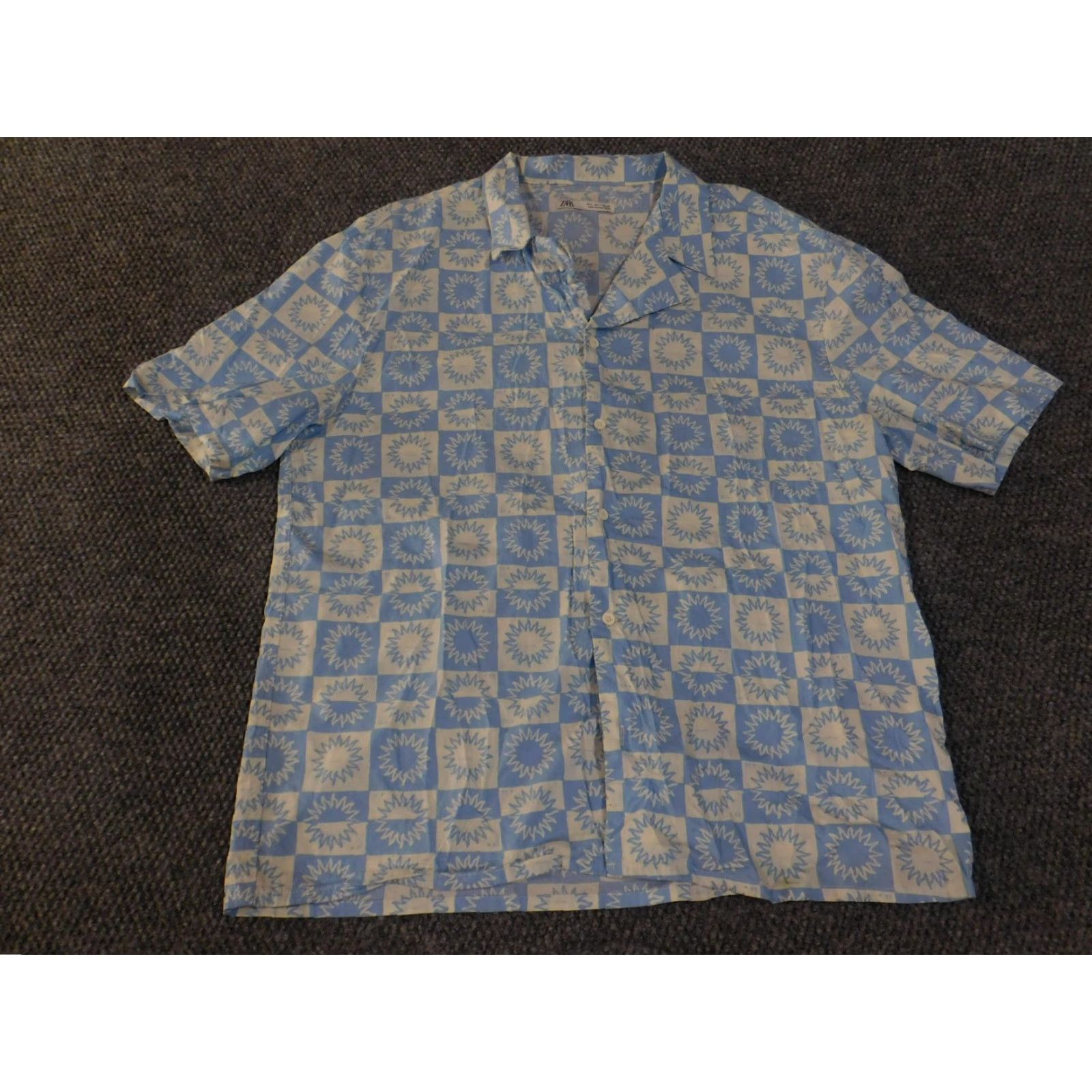 Zara Zara Shirt Mens Large Blue White Sunburst Check Short Sleeve Button Up Size US L / EU 52-54 / 3 - 2 Thumbnail