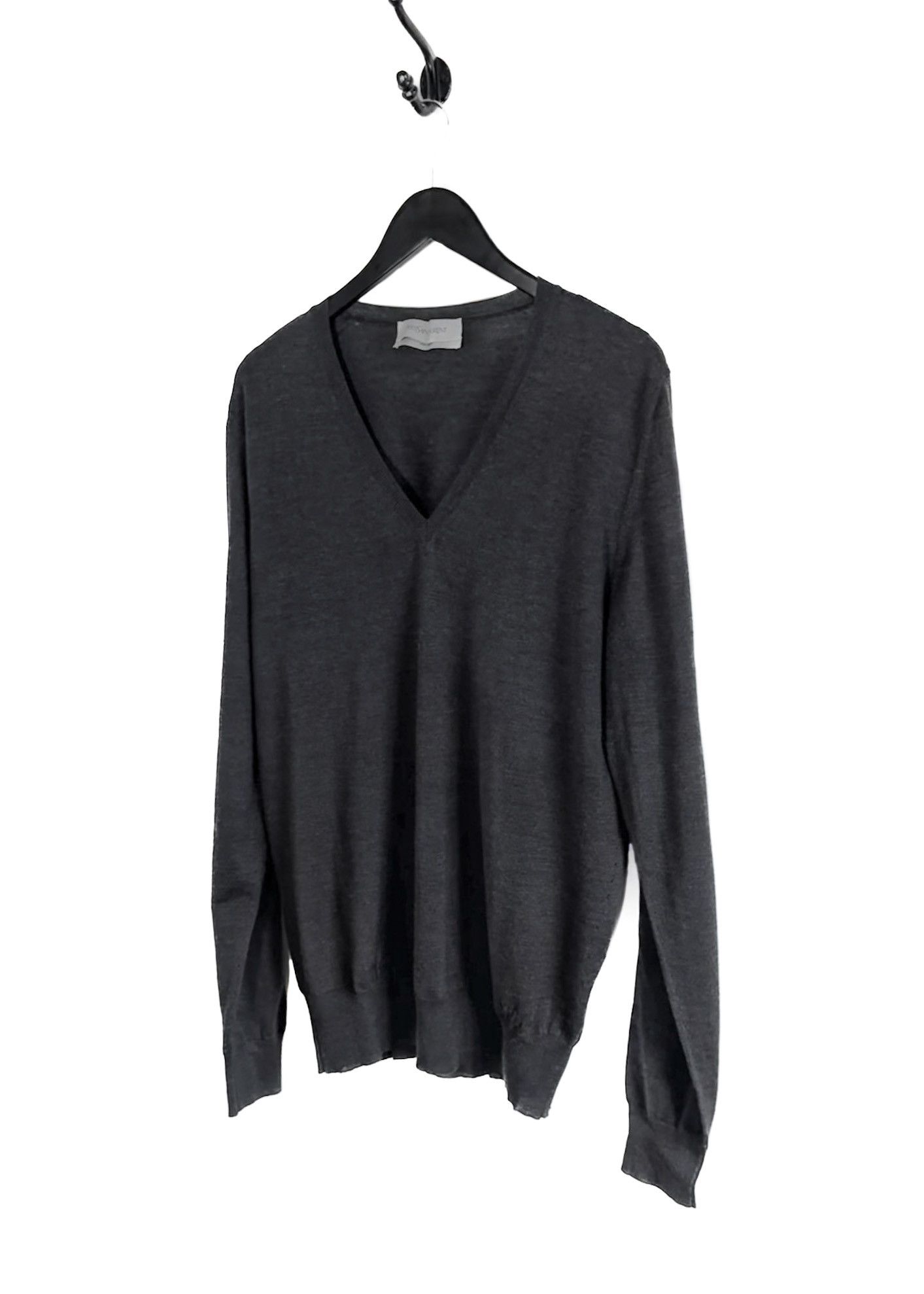 Yves Saint Laurent Yves Saint-Laurent Charcoal V-neck Wool Sweater Size US XL / EU 56 / 4 - 2 Thumbnail