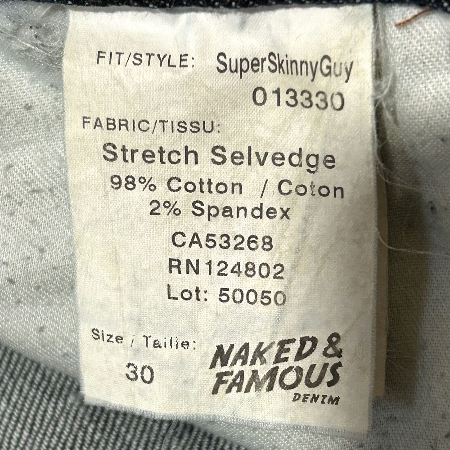Vintage Naked & Famous Denim Super Skinny Guy Selvedge Blue Jeans Men’s 29x33 Size US 29 - 8 Thumbnail