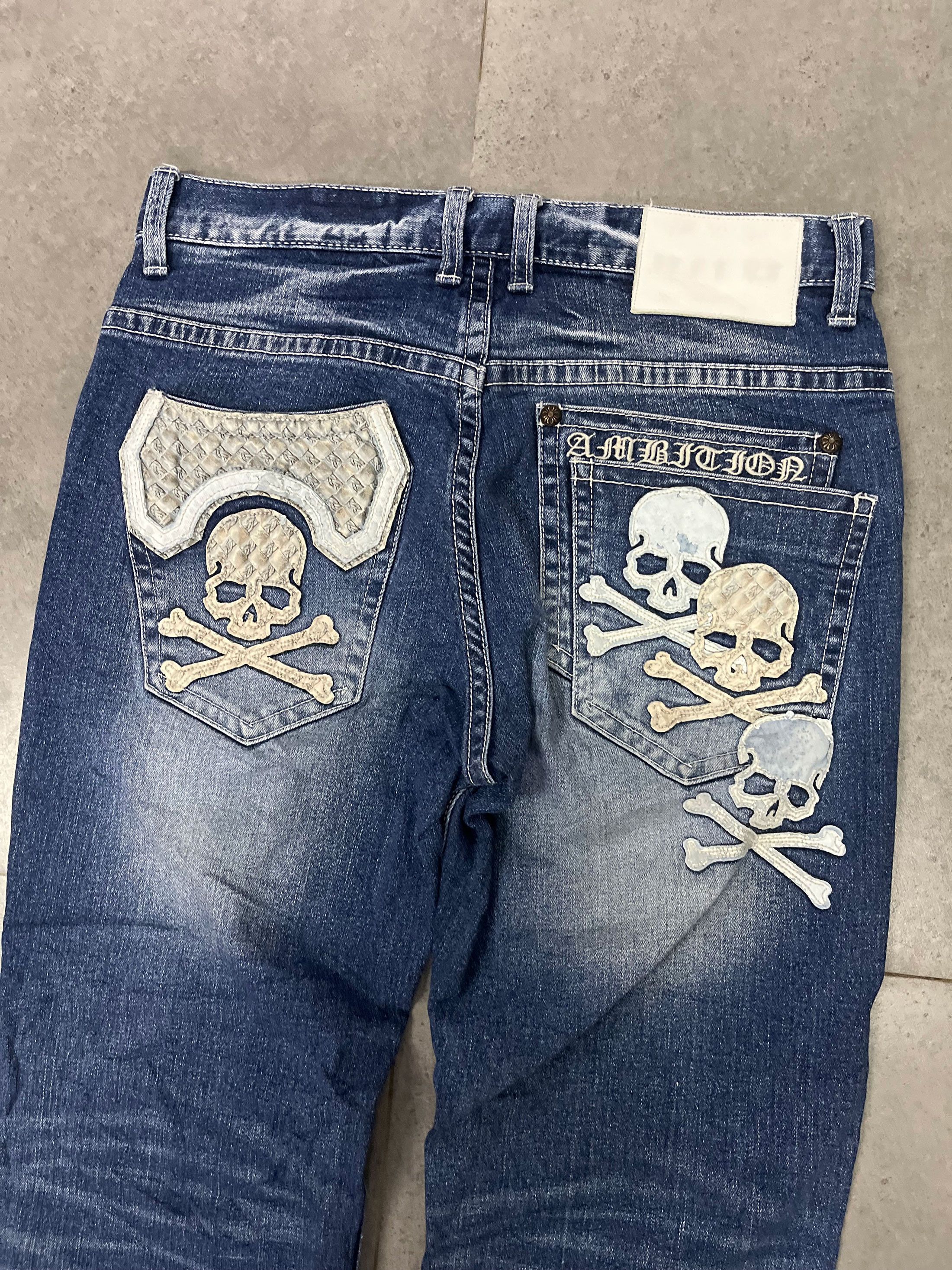 Designer Be Ambition Skull Patches Crafted Jeans Size US 32 / EU 48 - 6 Thumbnail