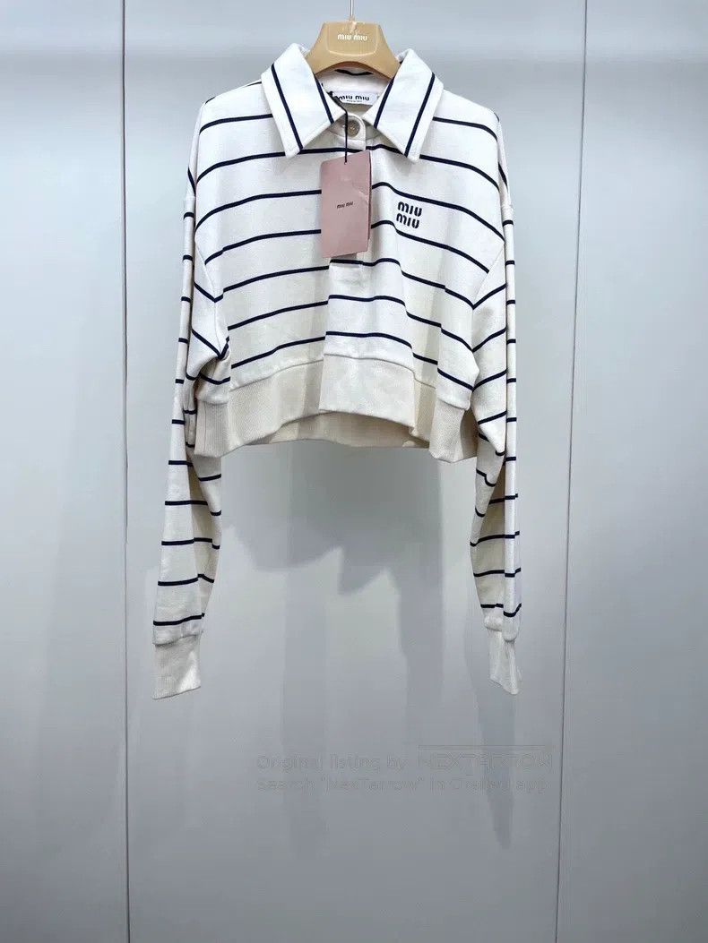 Miu Miu Miu Miu Size XS Striped embroidery logo leisure sweater Size XS / US 0-2 / IT 36-38 - 1 Thumbnail