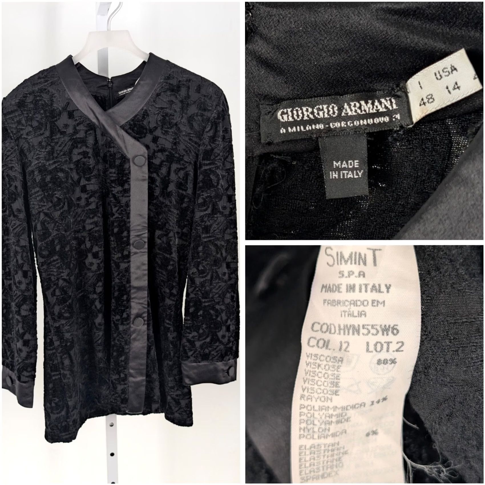 Giorgio Armani VINTAGE Giorgio Armani Italy Velour Bodycon Dress 14 Black Short Sleeve Long Sleeve Zip 1990s Women Mens Girls Size XL / US 12-14 / IT 48-50 - 2 Thumbnail