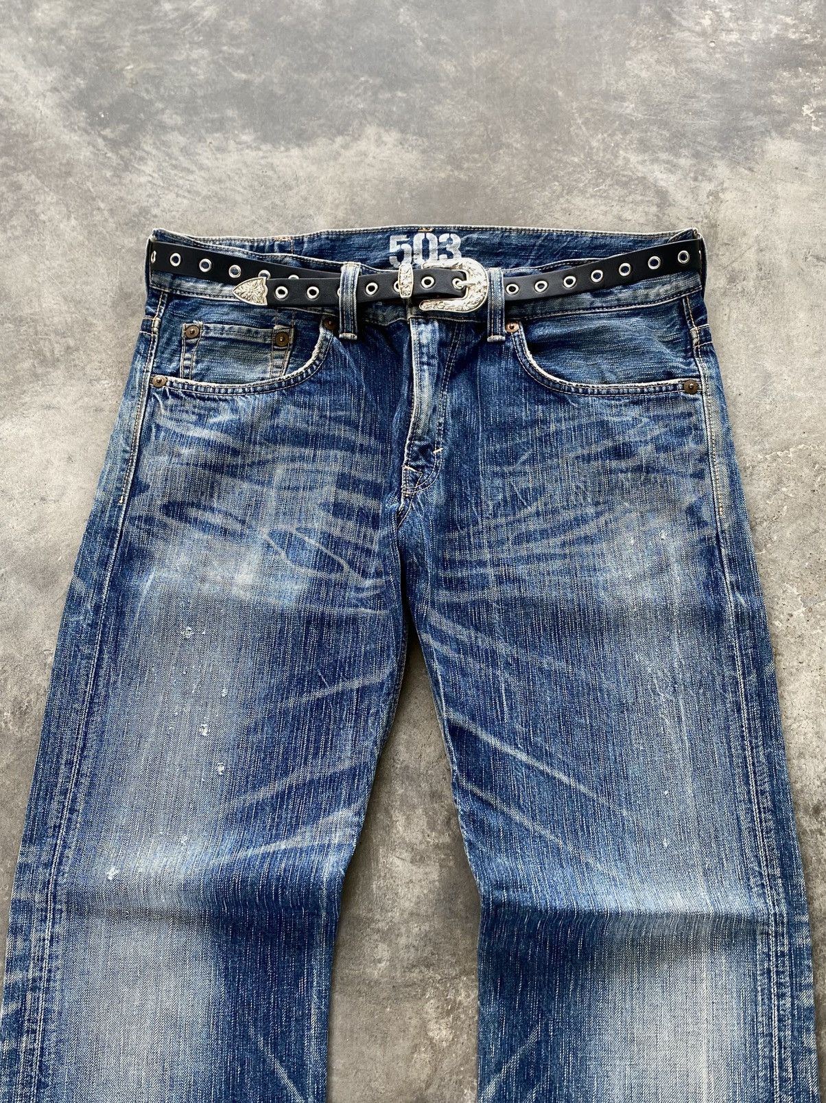 If Six Was Nine Vtg Edwin Jpn Flared Denim Crazy Fade Distressed 🇯🇵 Size US 37 - 3 Thumbnail