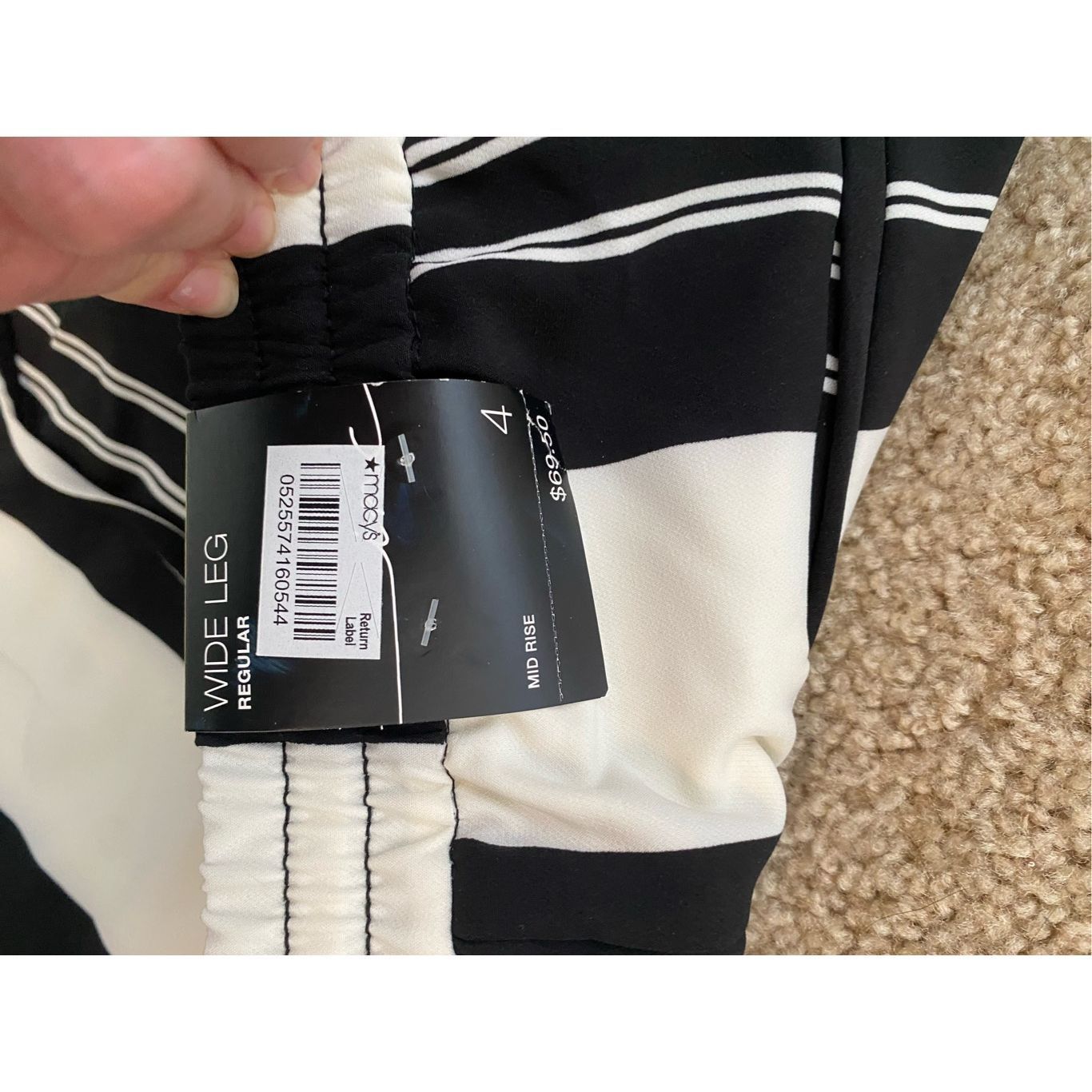 I.N.C INC NWT Black Striped Drawstring Black/White Wide Leg Pants, Size 27" / US 4 / IT 40 - 6 Thumbnail