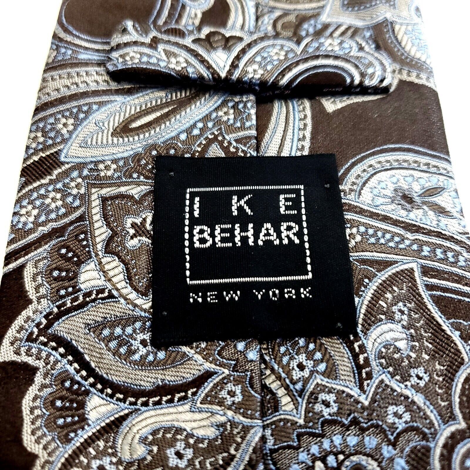Ike Behar Ike Behar New York Brown Blue Paisley Woven Silk Tie Tailore Size ONE SIZE - 3 Thumbnail