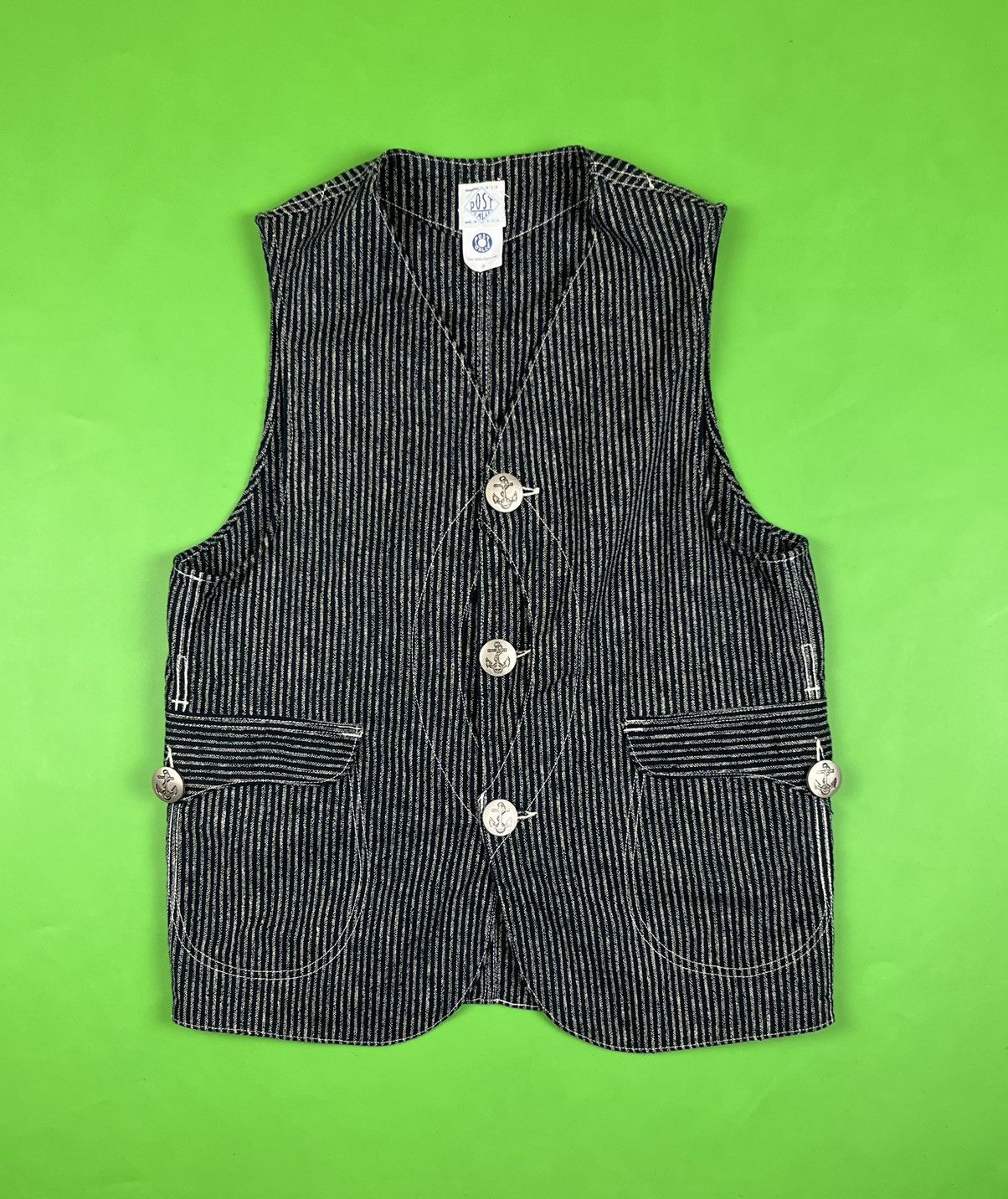 image of Post Overalls Royal Traveler Denim Workwear Vest in Denim Blue, Men's (Size XS)