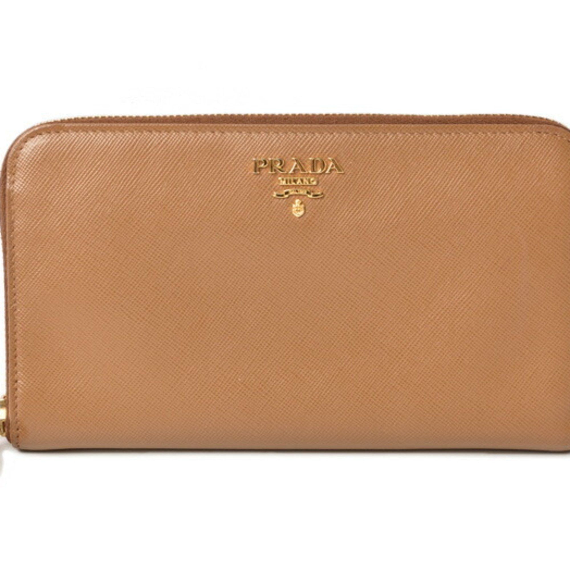 image of Prada Wallet Prada Long 1M0506 Saffiano Metal Embossed Leather Caramel Caramel in Brown, Women's