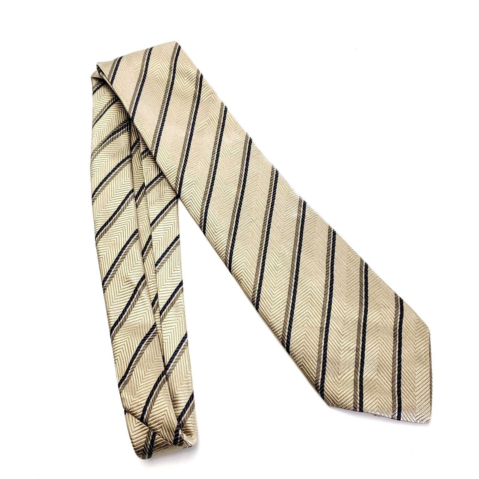 Sarar Sarar Tan Striped Herringbone Woven Silk Tie Size ONE SIZE - 7 Thumbnail