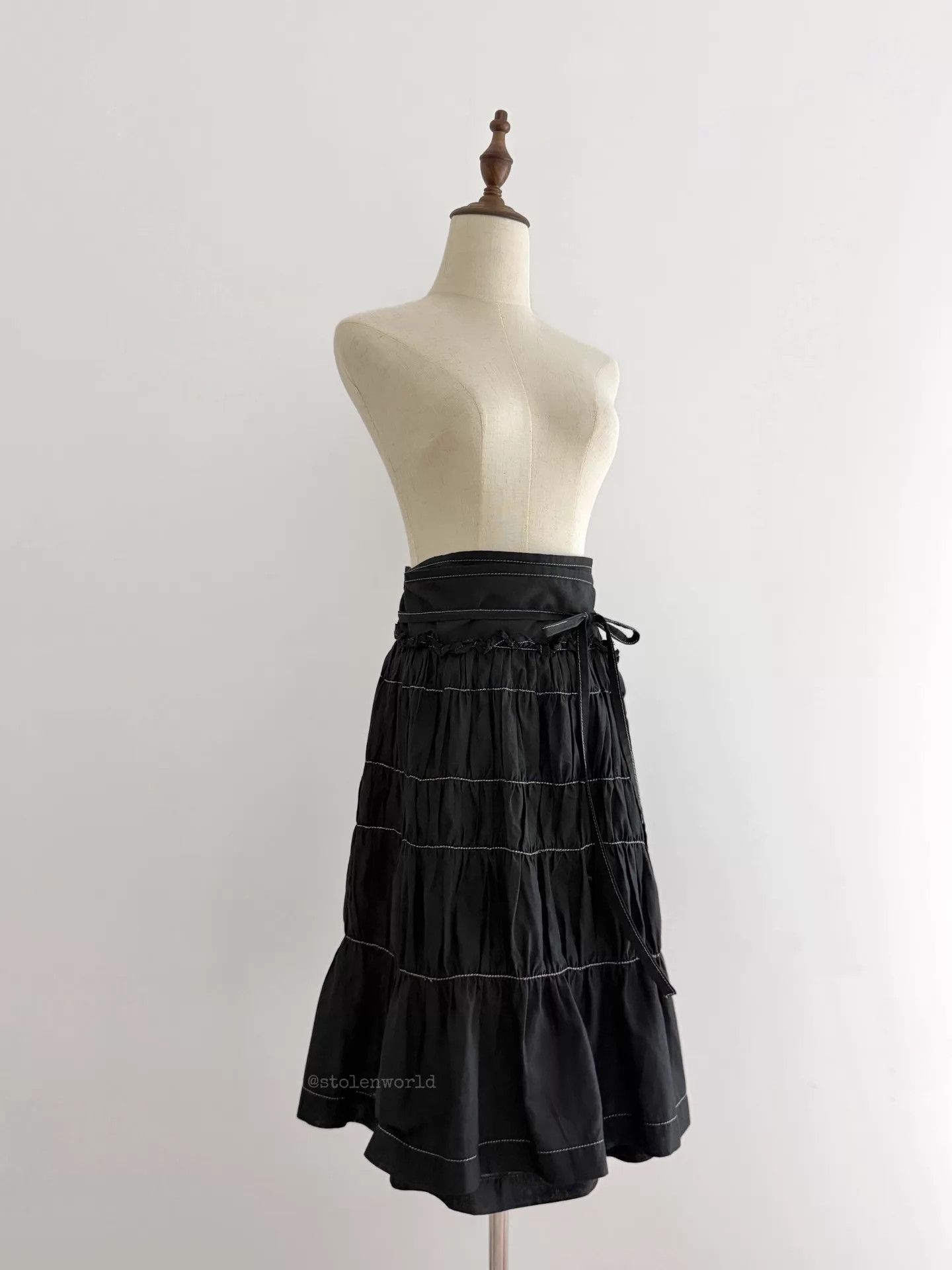 Comme des Garcons Comme des Garçons Pleated TieWaist Linen-Cotton Skirt Size ONE SIZE - 7 Thumbnail