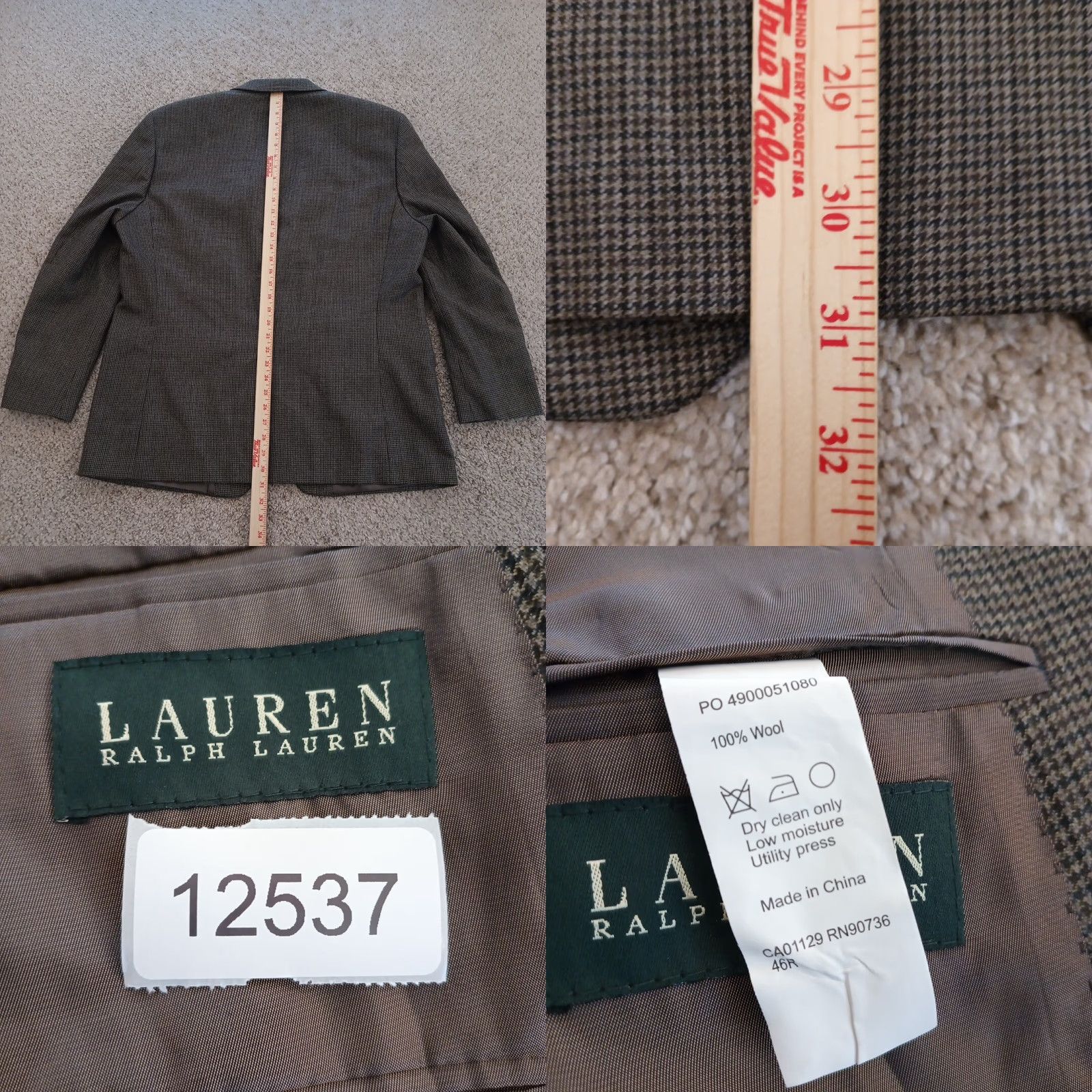 Ralph Lauren Lauren Ralph Lauren Blazer Mens 46 Gray Plaid Wool Two Button Single Vent Buttoned Front Notch Lapel Crew? Size 46R - 8 Thumbnail