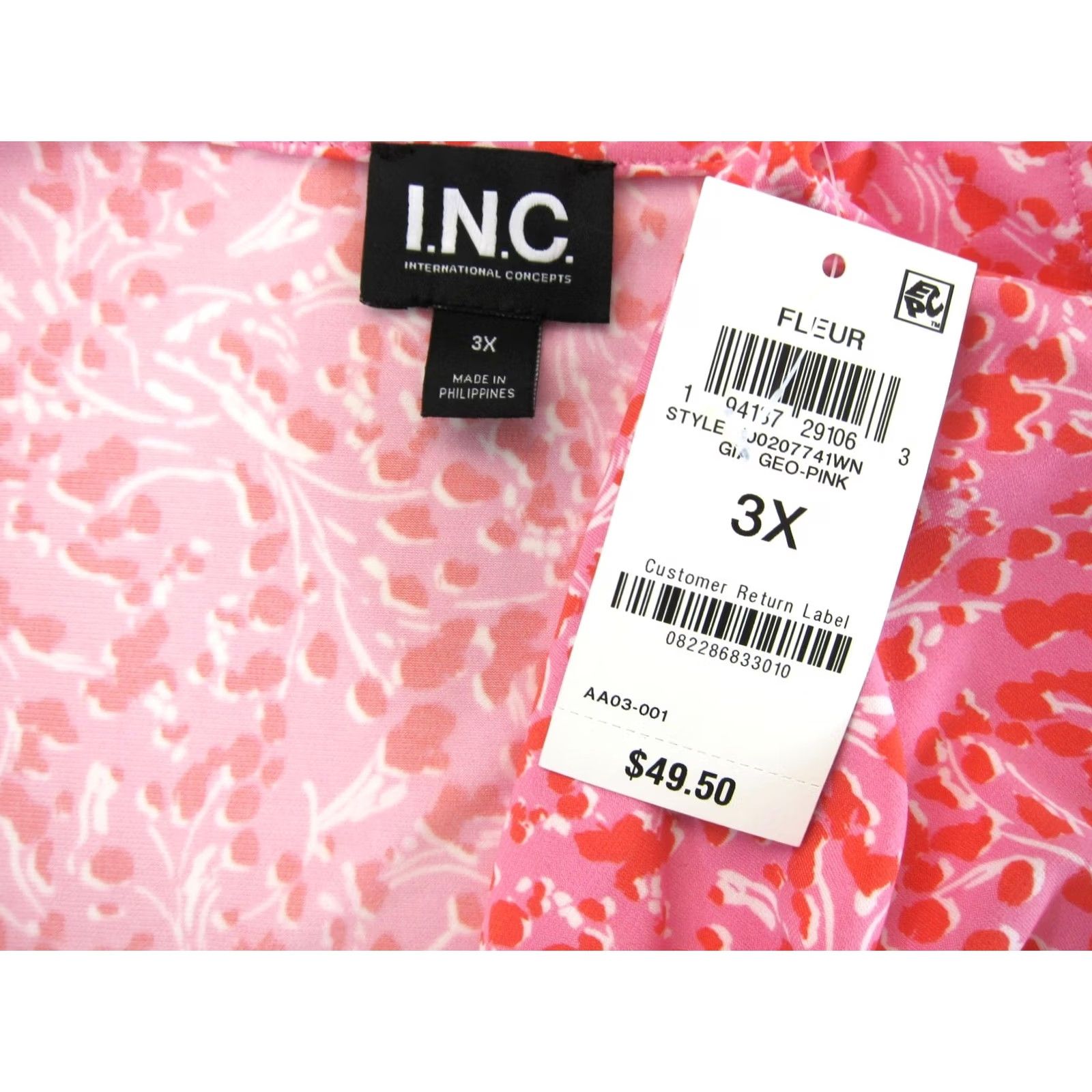 Vintage International Concepts Gia Blouse 3X Pink Geometric VNeck Cap Sleeve Stretch NWT Size XXL / US 16-18 / IT 52-54 - 3 Thumbnail