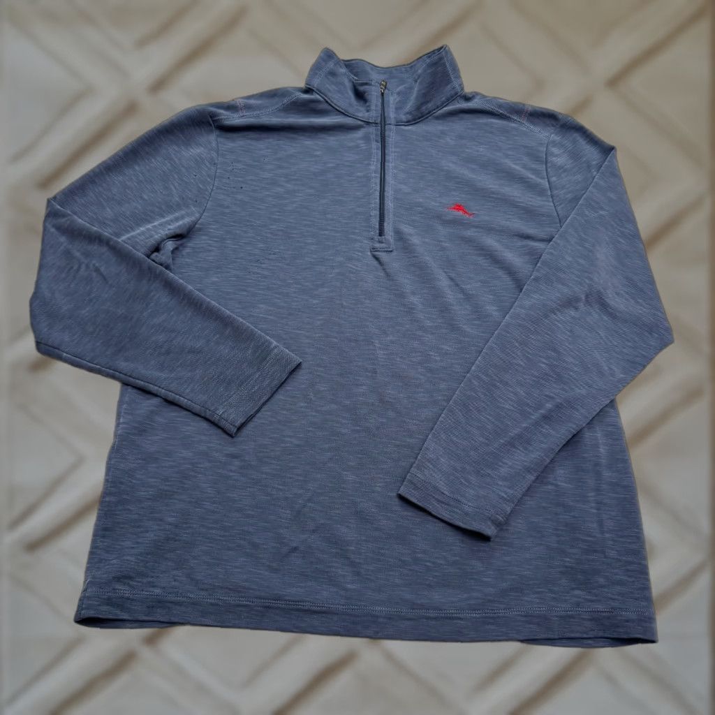 Tommy Bahama Tommy Bahama Mens Large Heathered Navy Blue 1/4 Zip Pullover Sweatshirt Shirt/Pullover Outdoor Athleisure Warm Weather All Seasons Long Sleeve Size US L / EU 52-54 / 3 - 1 Thumbnail
