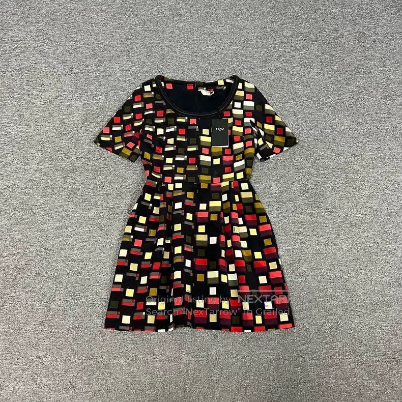 Fendi Fendi Geometric Mosaic Print Silk Dress Size XXS / US 00 / IT 34 - 1 Thumbnail