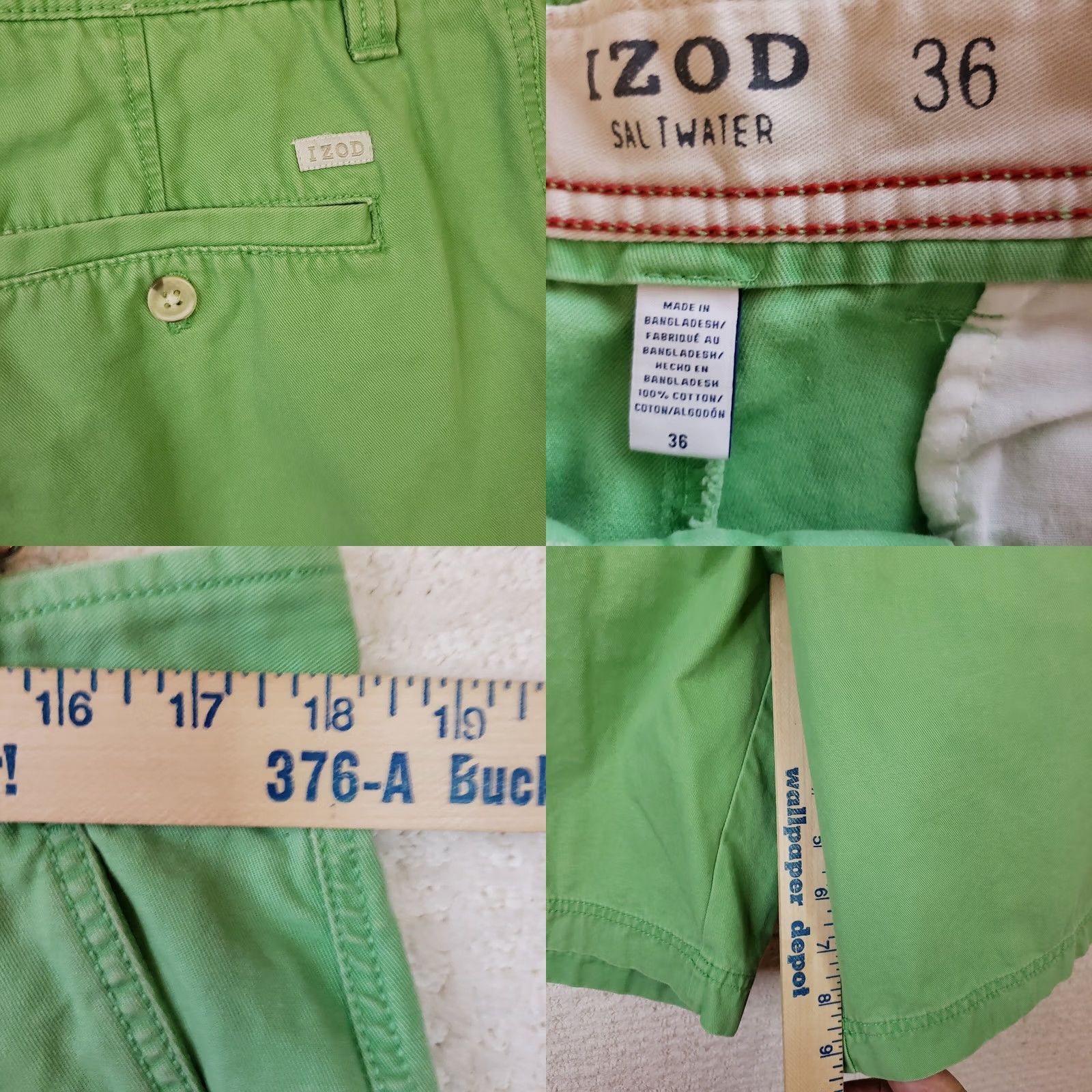 Izod IZOD Saltwater Shorts Mens 36x9 Green Casual Relaxed Size US 36 / EU 52 - 8 Thumbnail