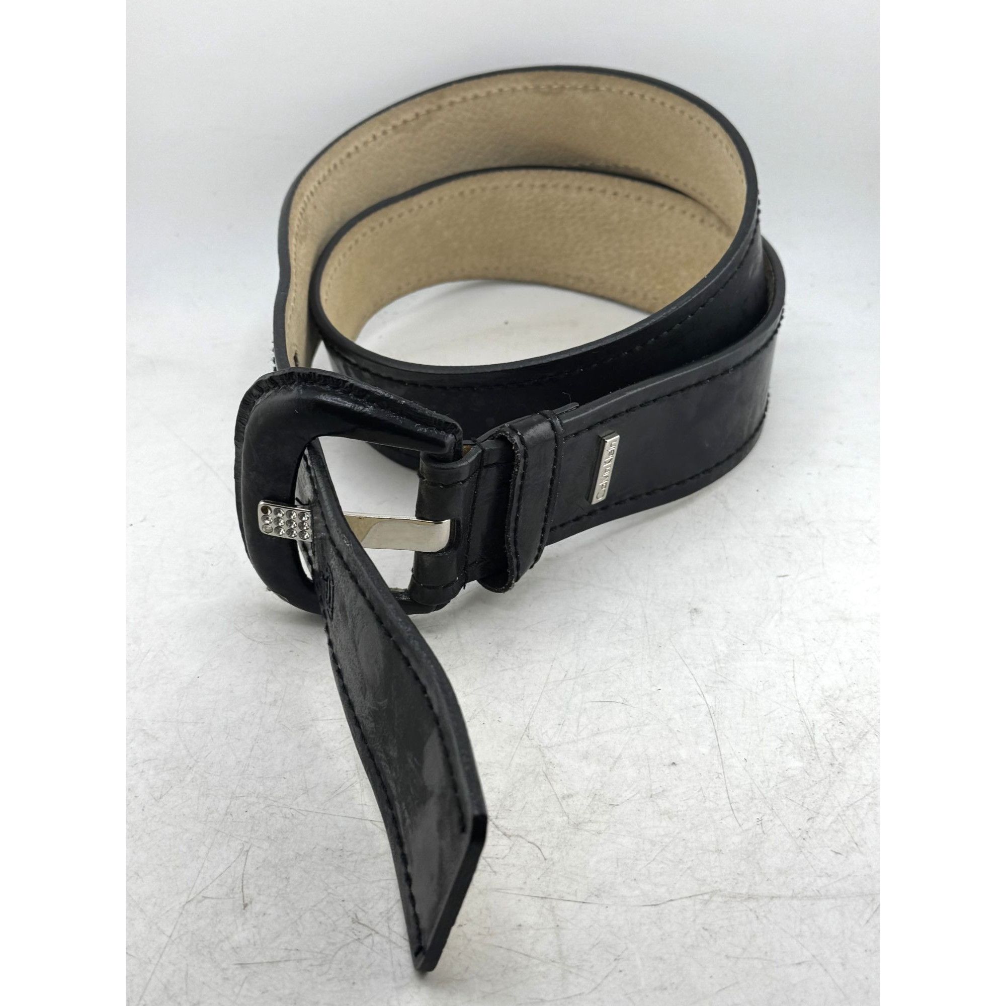Calvin Klein Calvin Klein CK Women's Rhinestone Genuine Leather Belt Size Size ONE SIZE - 4 Thumbnail